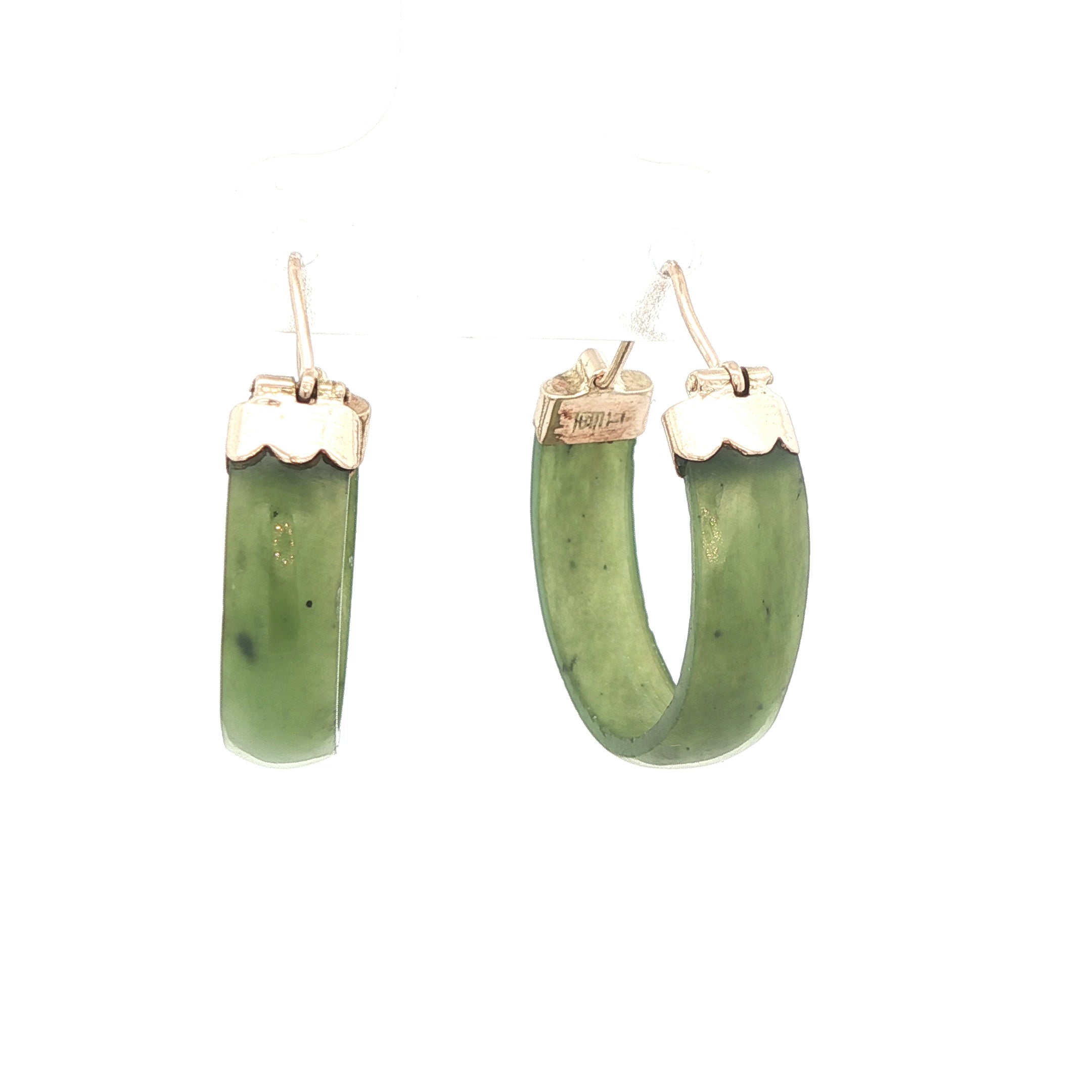 c. 1970s Vintage 14K Yellow Gold Natural Green Jade Dangle Earrings – Estate Jewelry