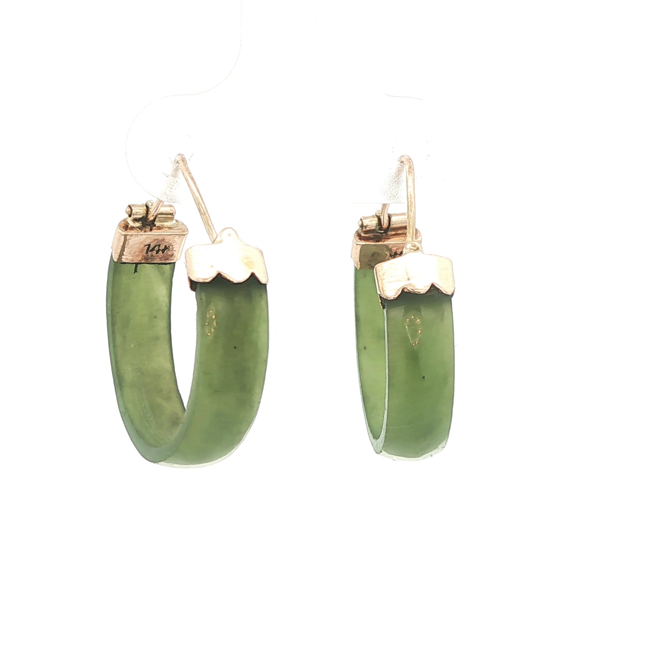 c. 1970s Vintage 14K Yellow Gold Natural Green Jade Dangle Earrings – Estate Jewelry
