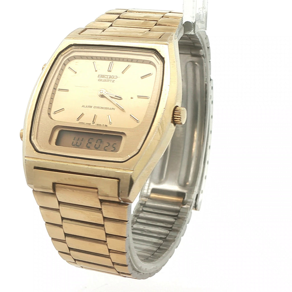 Estate Seiko Quartz H448-5009 Analog Digital Alarm Chronograph | 1980s Gold Tone
