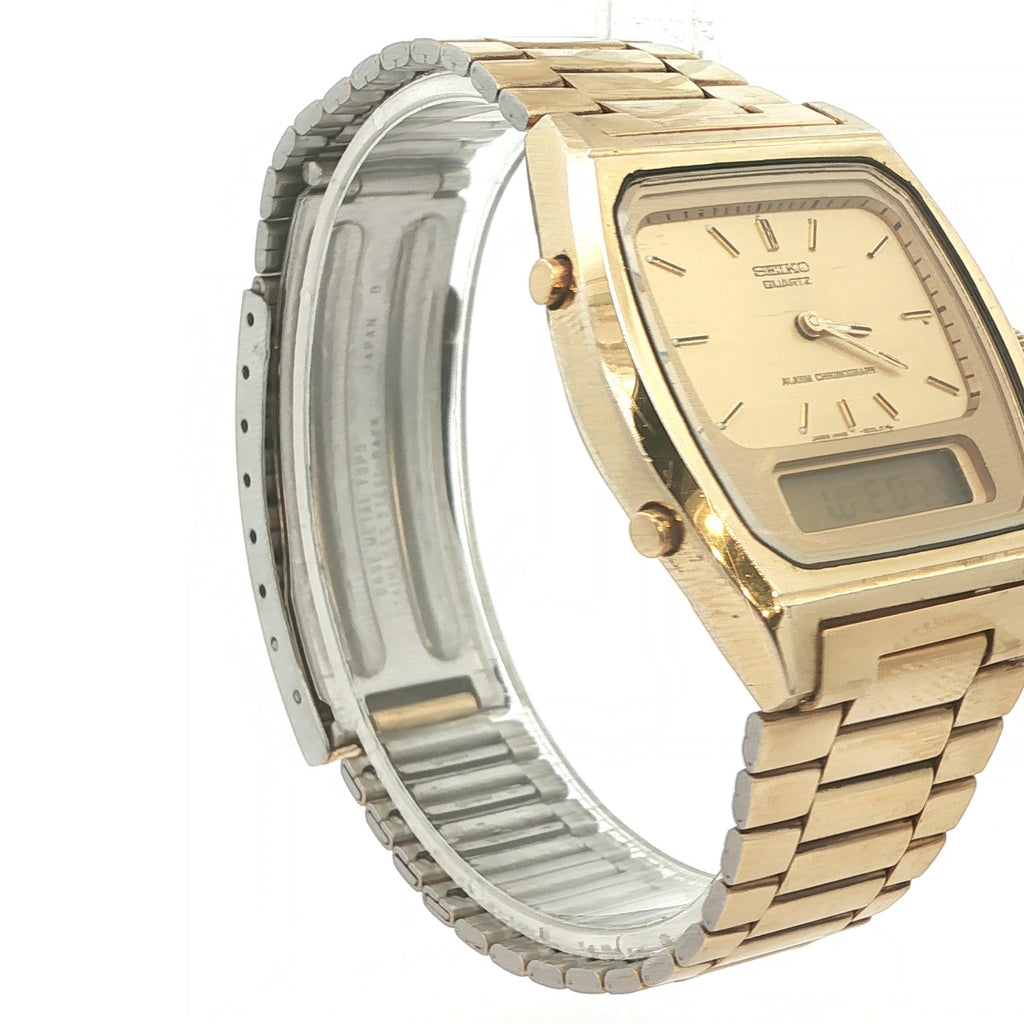 Estate Seiko Quartz H448-5009 Analog Digital Alarm Chronograph | 1980s Gold Tone