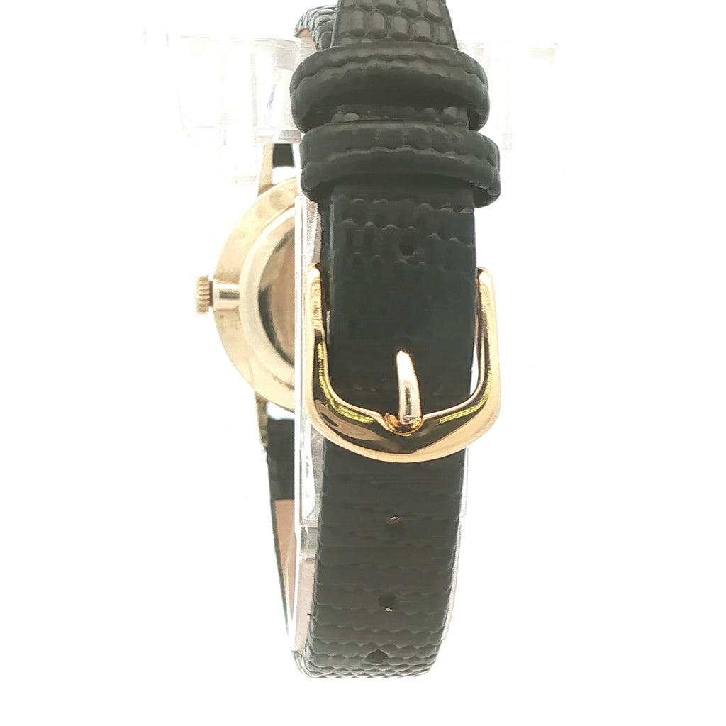 Estate 1960s Omega Swiss 14K Gold Mystery Dial Watch – Black Dial Manual Wind Vintage