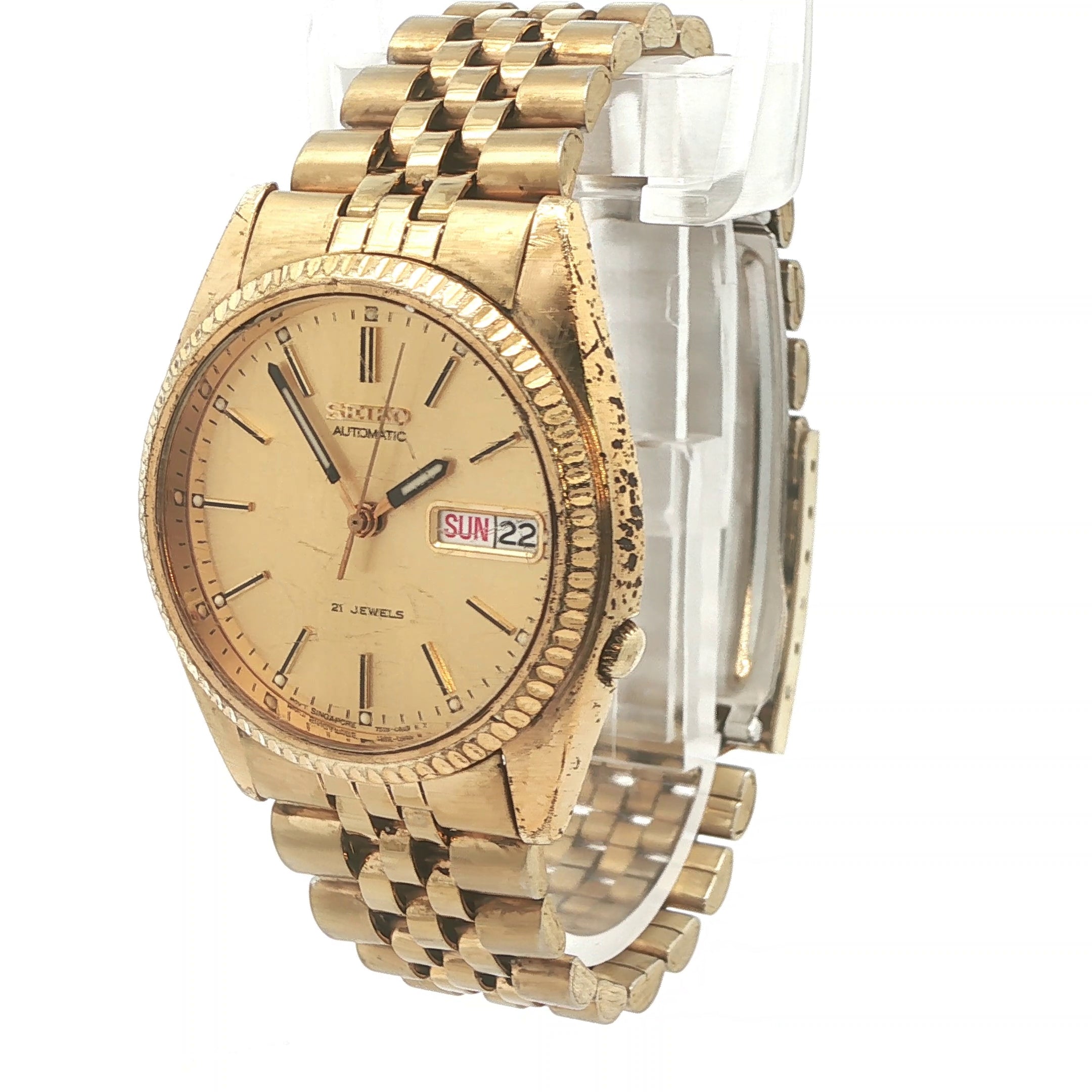 Vintage 1990s Seiko Automatic 7S26-3119 Gold Tone Watch 21 Jewels