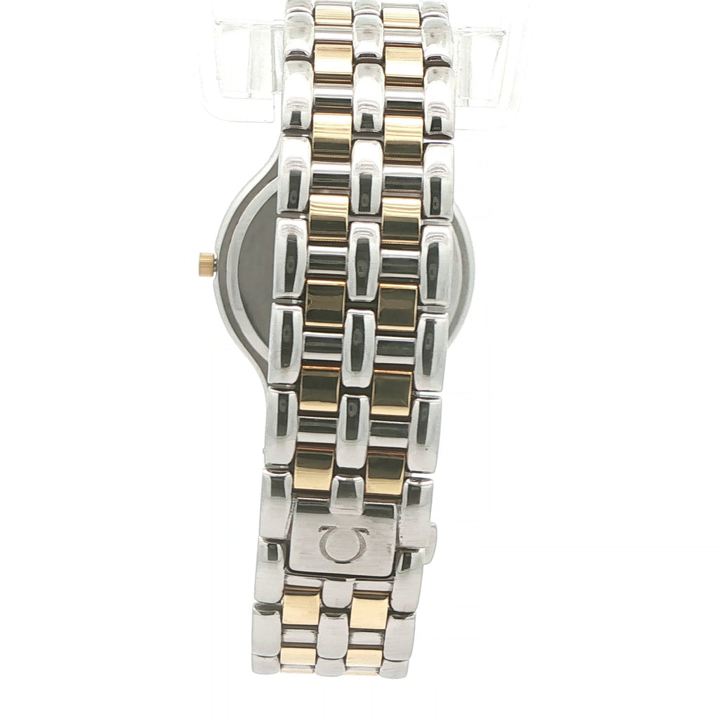 Estate Omega De Ville Quartz Two-Tone Watch Ref. 196.0316 Cal. 1436 White Roman Dial 18K Bezel Circa 1990–1992