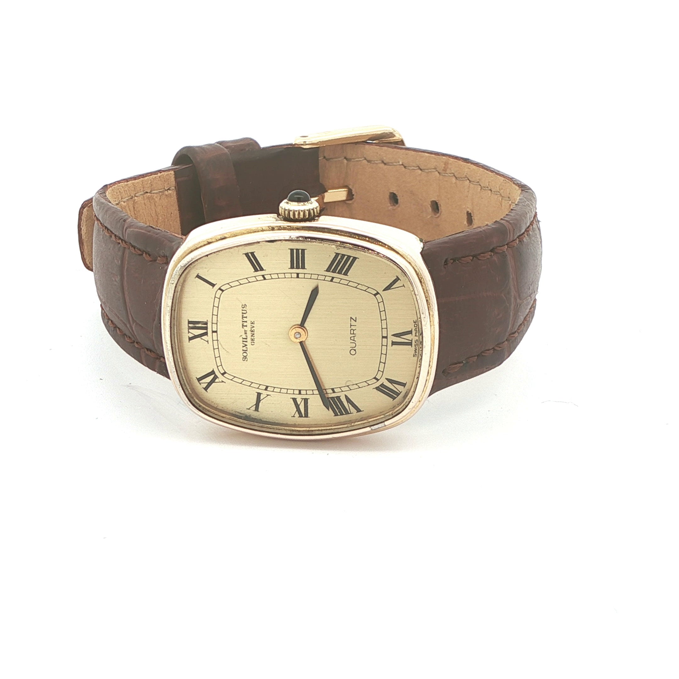Estate Vintage 1980s Solvil et Titus Genève Swiss Quartz Roman Numeral Dress Watch Ref. 9496