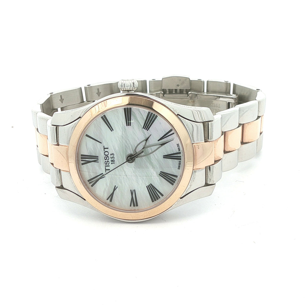 Estate Tissot T-Wave Swiss Quartz Two-Tone Mother-of-Pearl Dial Ladies Watch