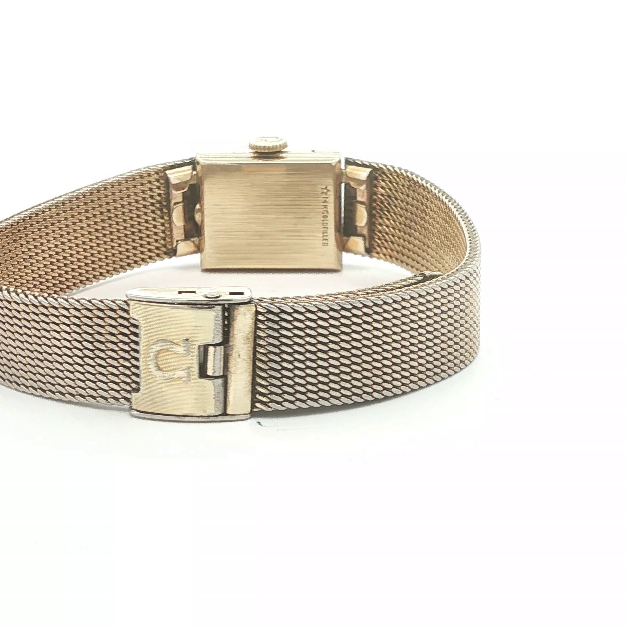 Estate 1960s Vintage Omega Ladies 14K Gold Filled Square Mesh Bracelet Watch