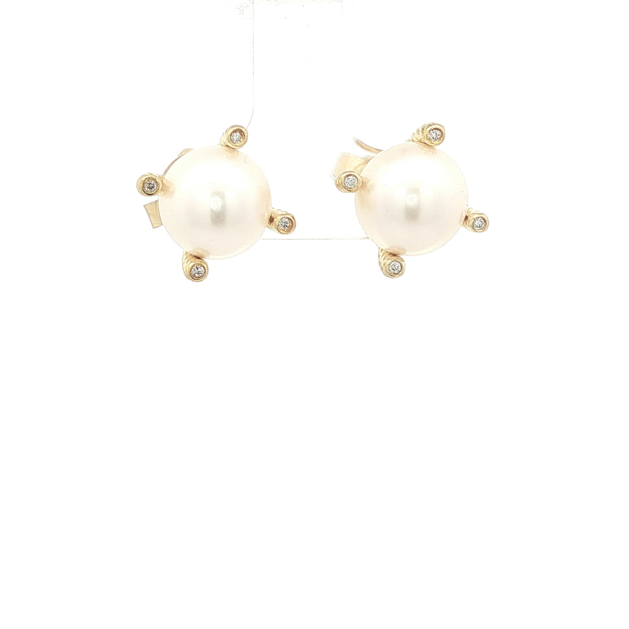 ESTATE David Yurman 18K Yellow Gold Pearl and Diamond Crossover Stud Earrings
