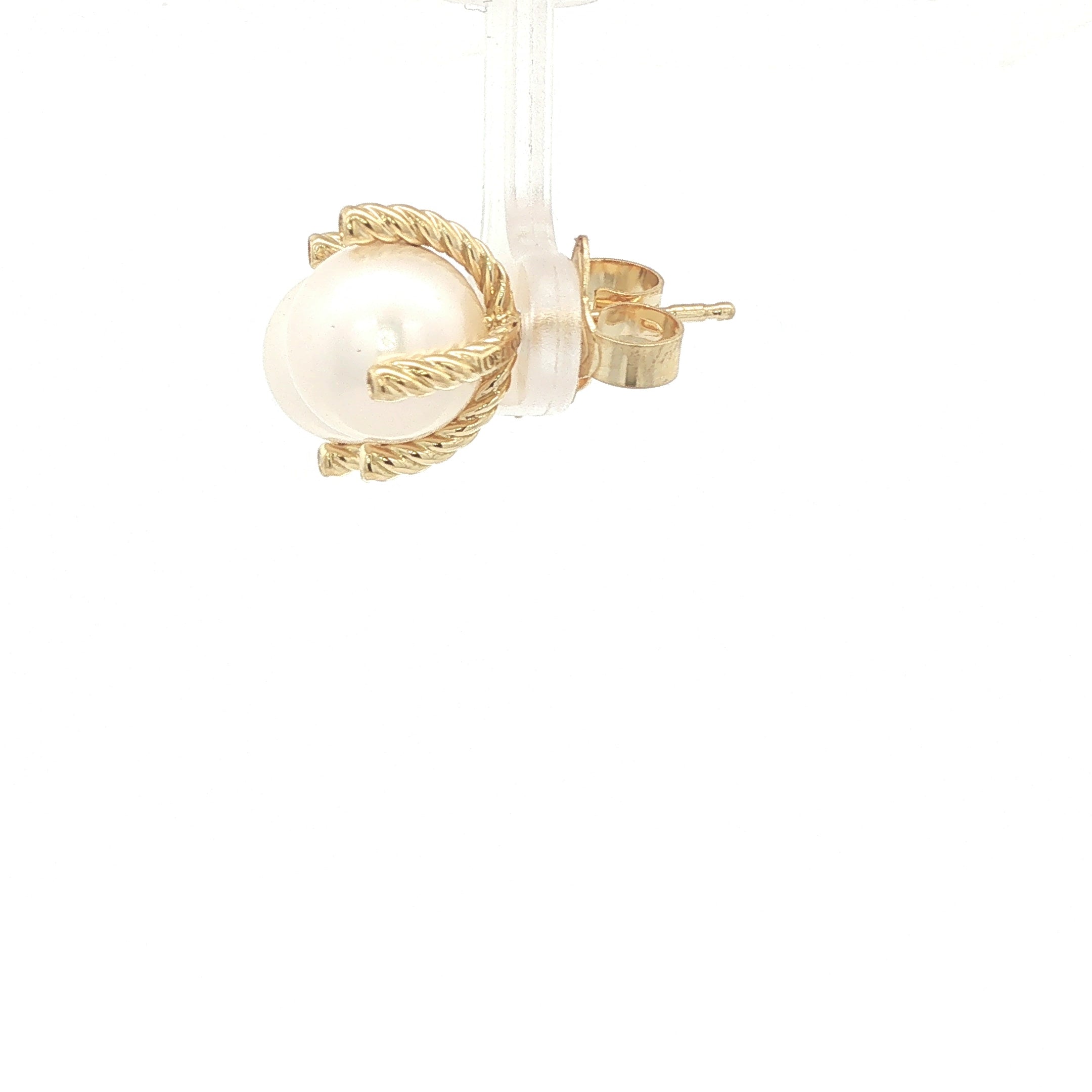 ESTATE David Yurman 18K Yellow Gold Pearl and Diamond Crossover Stud Earrings