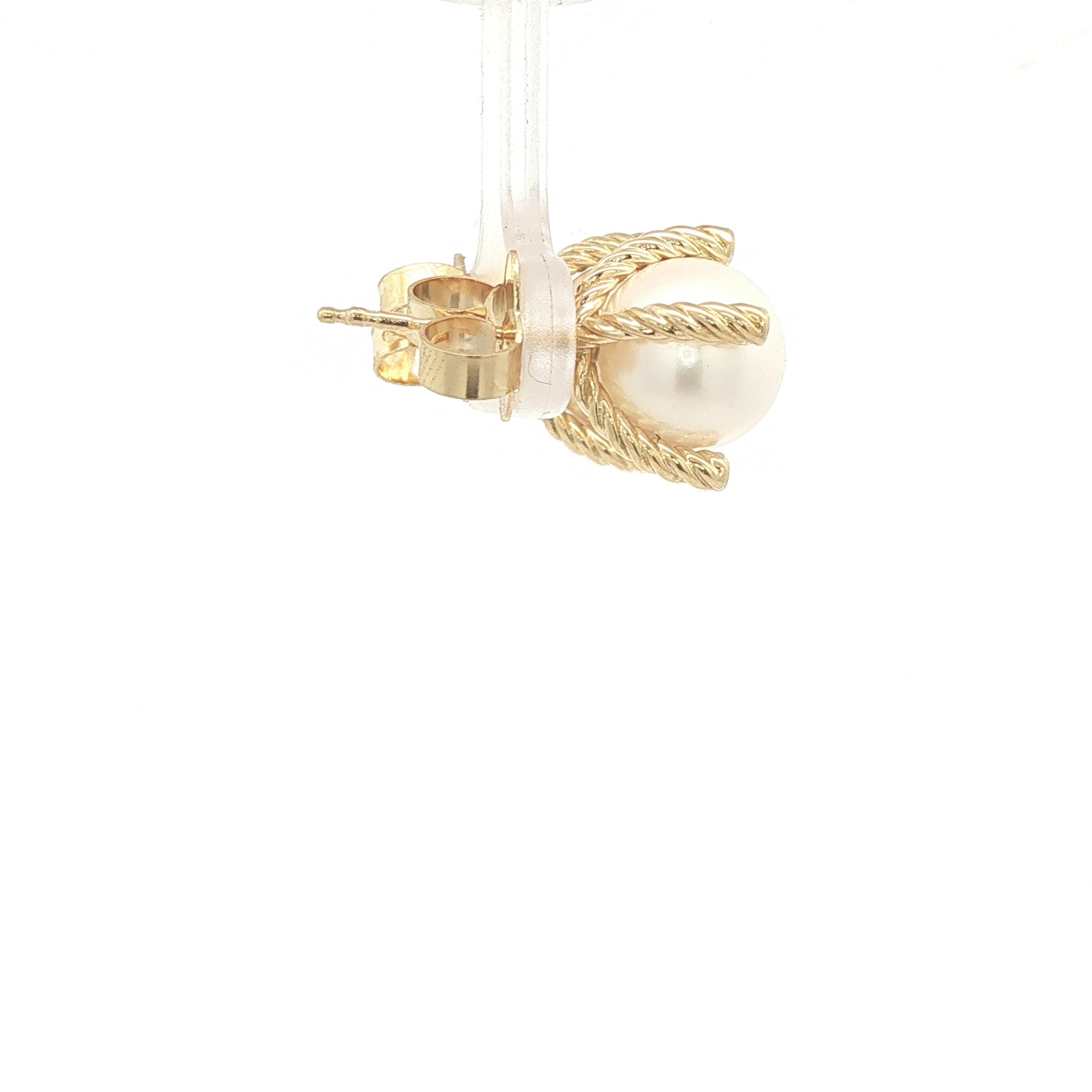 ESTATE David Yurman 18K Yellow Gold Pearl and Diamond Crossover Stud Earrings