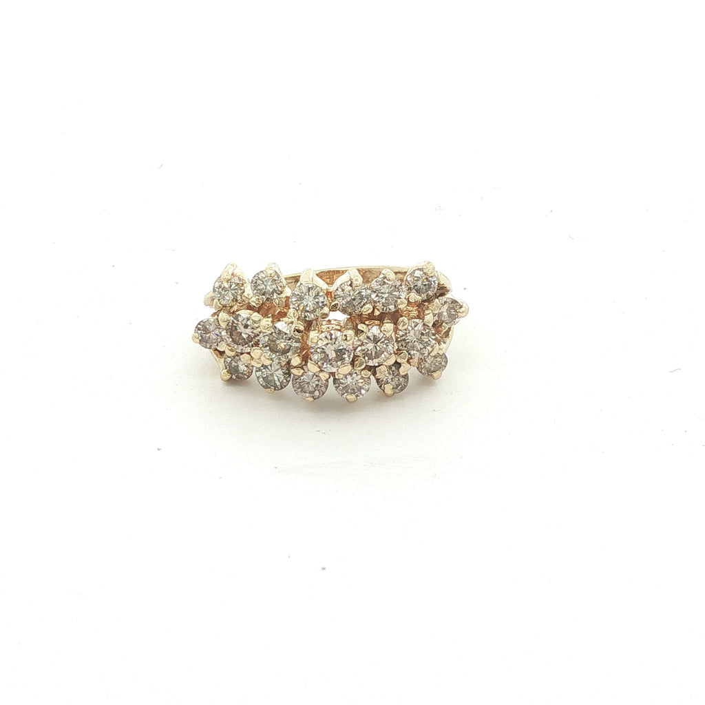 Estate Approx. 2.50 CTW Natural Diamond Multi-Row Cluster Ring in 14K Yellow Gold
