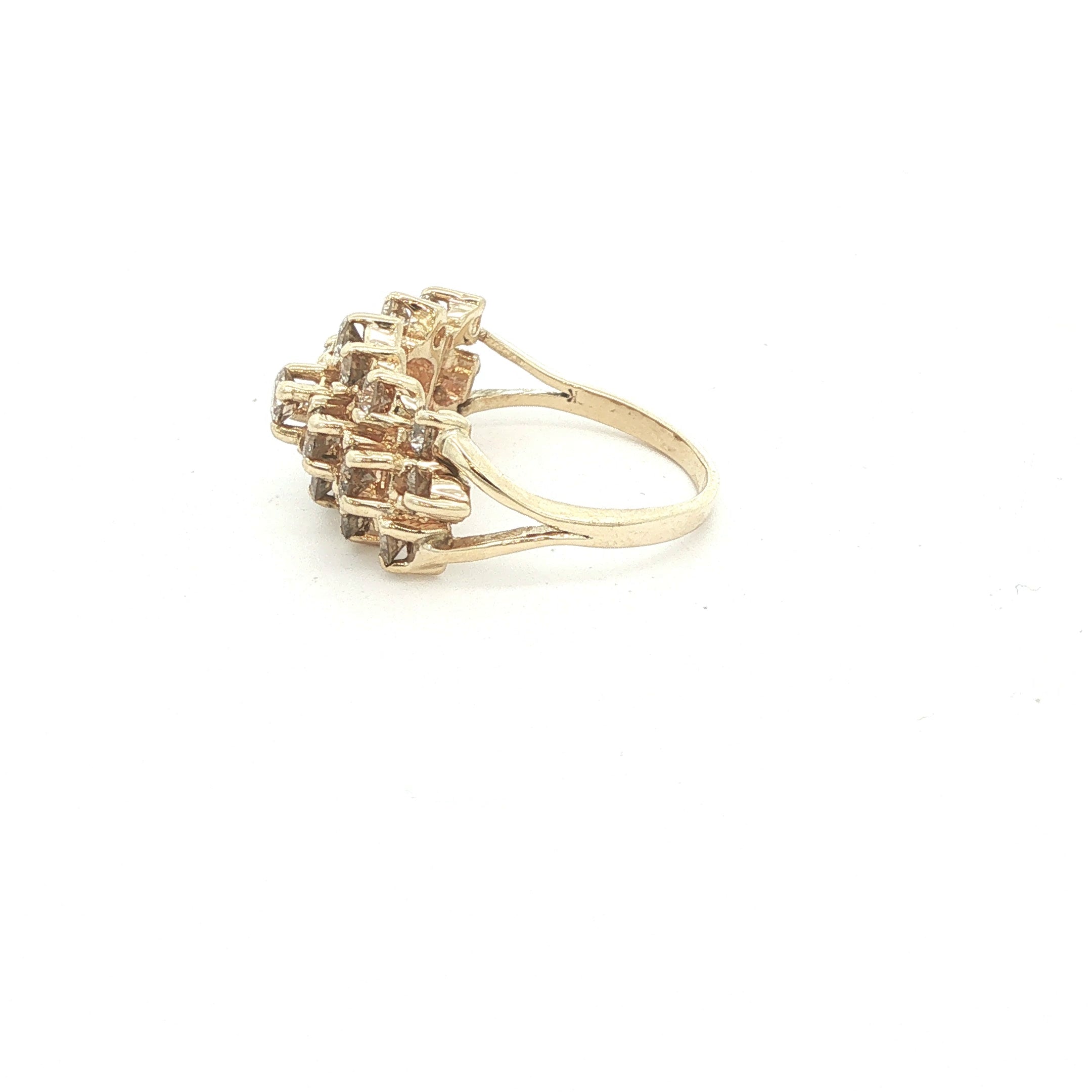 Estate Approx. 2.50 CTW Natural Diamond Multi-Row Cluster Ring in 14K Yellow Gold