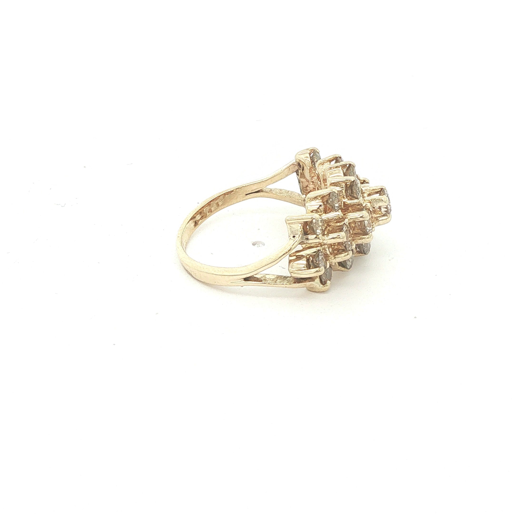 Estate Approx. 2.50 CTW Natural Diamond Multi-Row Cluster Ring in 14K Yellow Gold