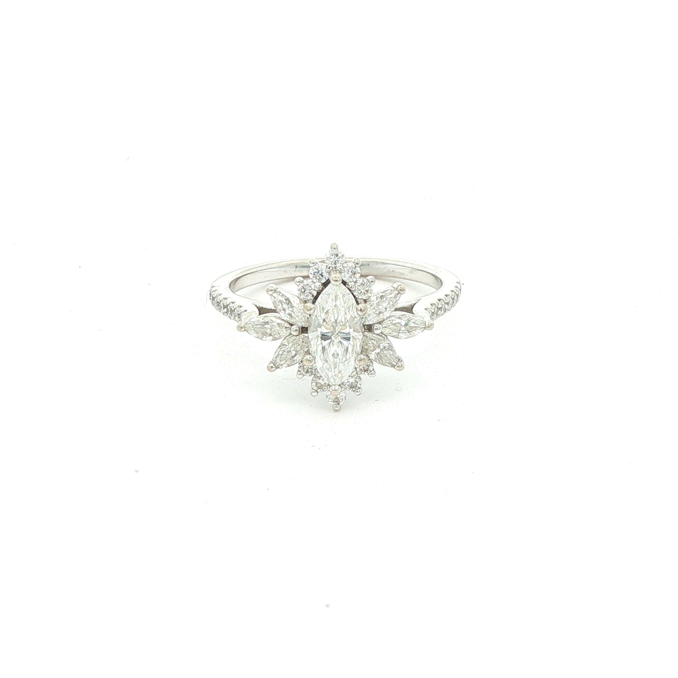 Estate 1.00 CTW Moissanite Sunburst Ring in 18K White Gold