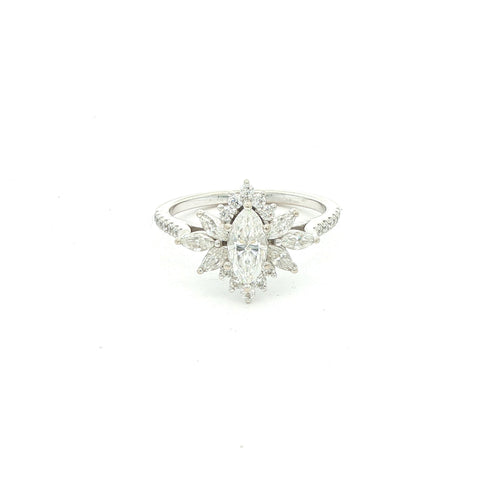 Estate 1.00 CTW Moissanite Sunburst Ring in 18K White Gold