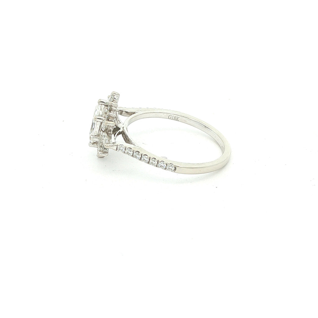 Estate 1.00 CTW Moissanite Sunburst Ring in 18K White Gold