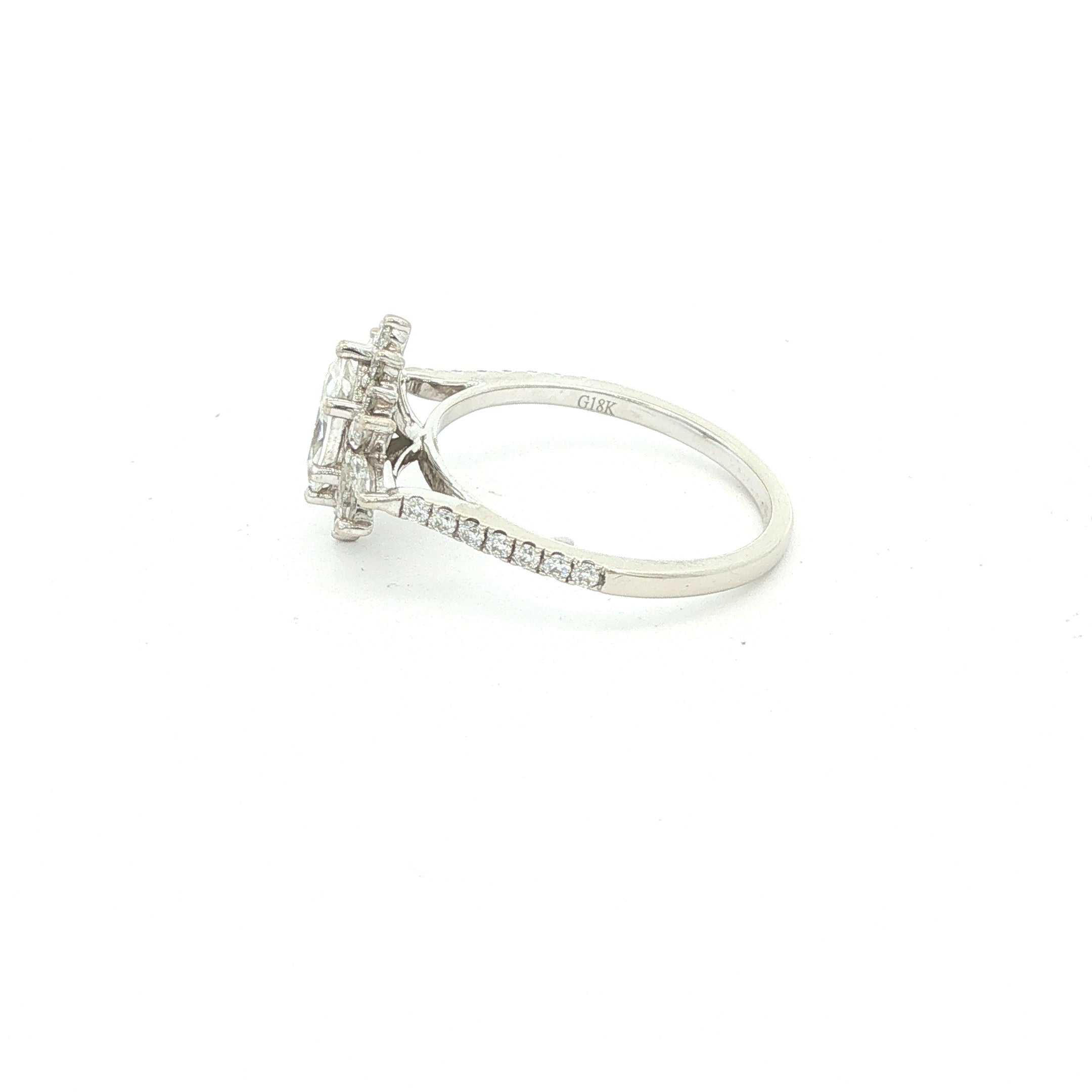 Estate 1.00 CTW Moissanite Sunburst Ring in 18K White Gold