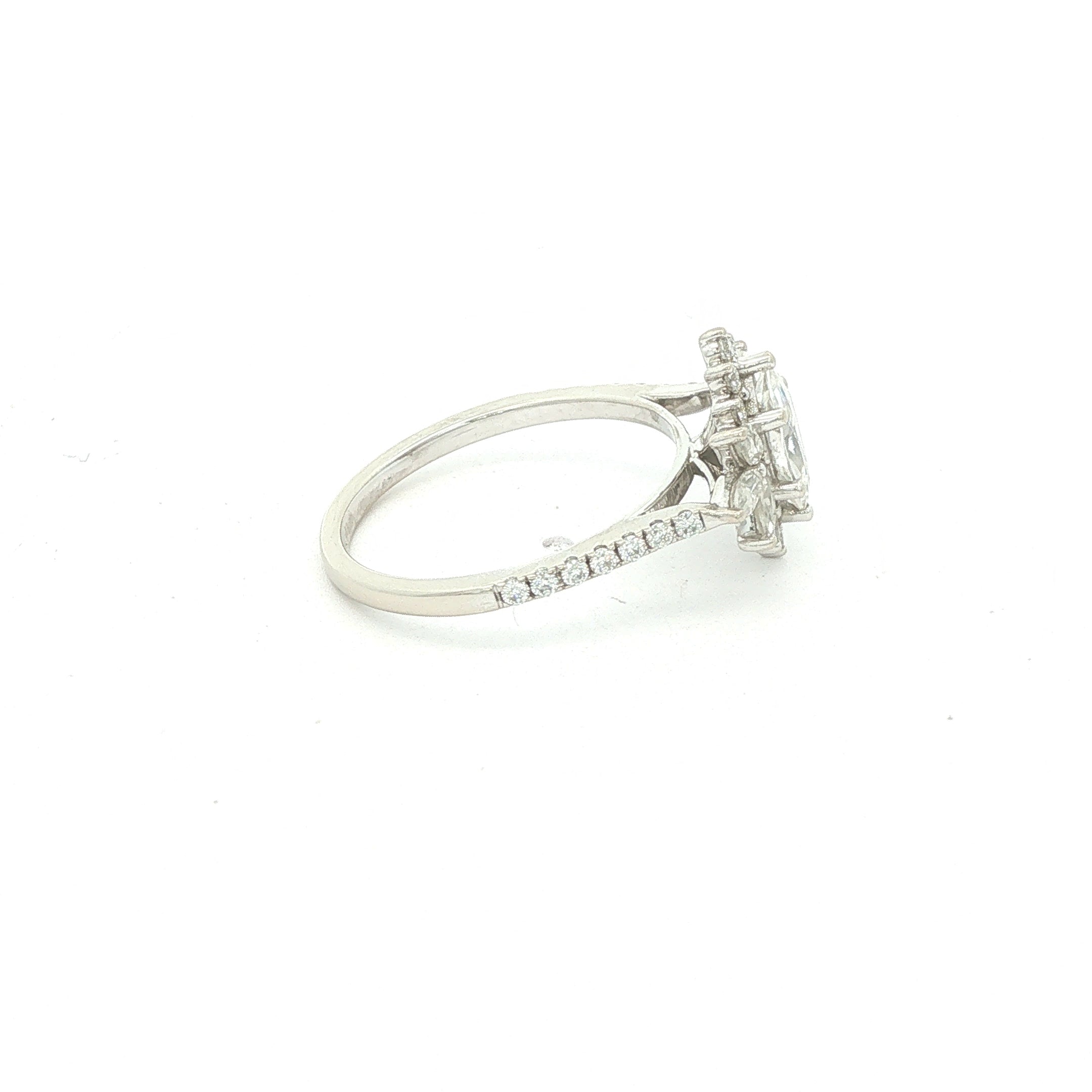 Estate 1.00 CTW Moissanite Sunburst Ring in 18K White Gold