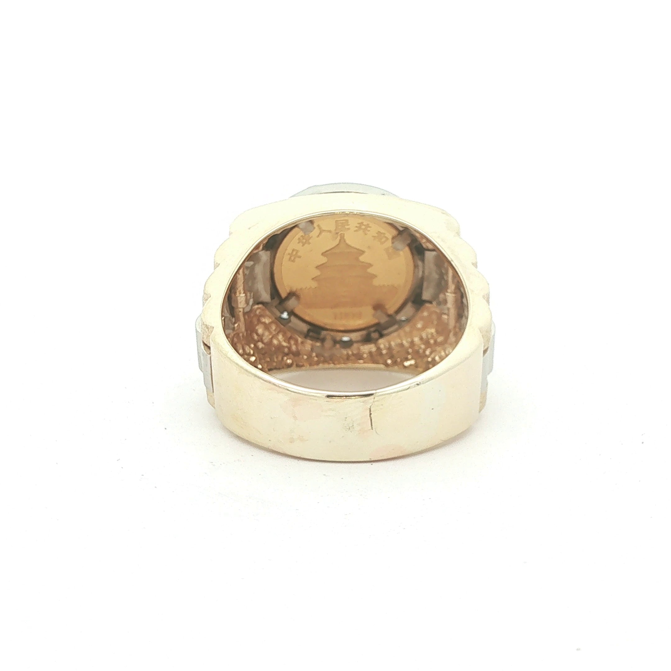 Estate 14K Yellow Gold Chinese Panda Coin Ring with Approx 1/2 CTW Diamonds Size 12