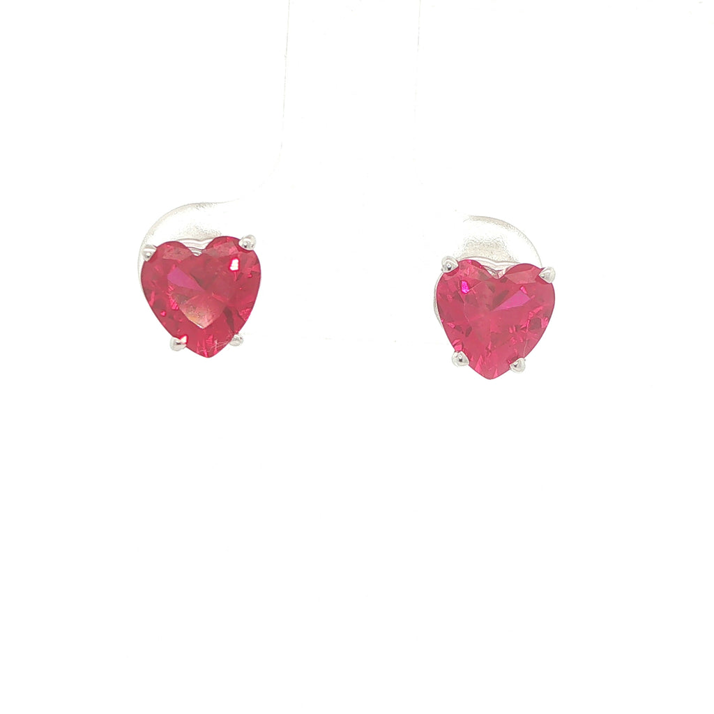 14K White Gold 7mm Heart Lab Created Ruby Stud Earrings