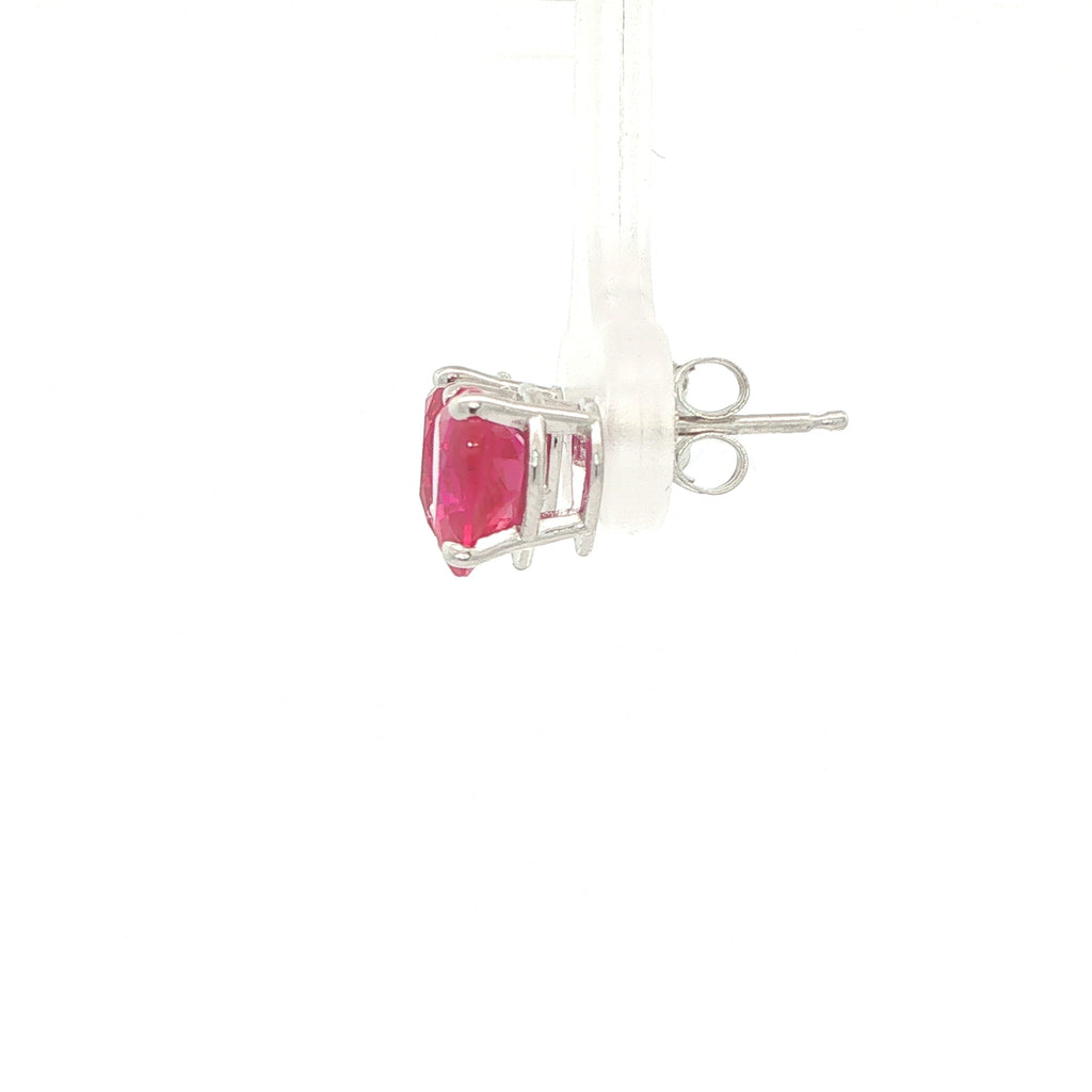 14K White Gold 7mm Heart Lab Created Ruby Stud Earrings