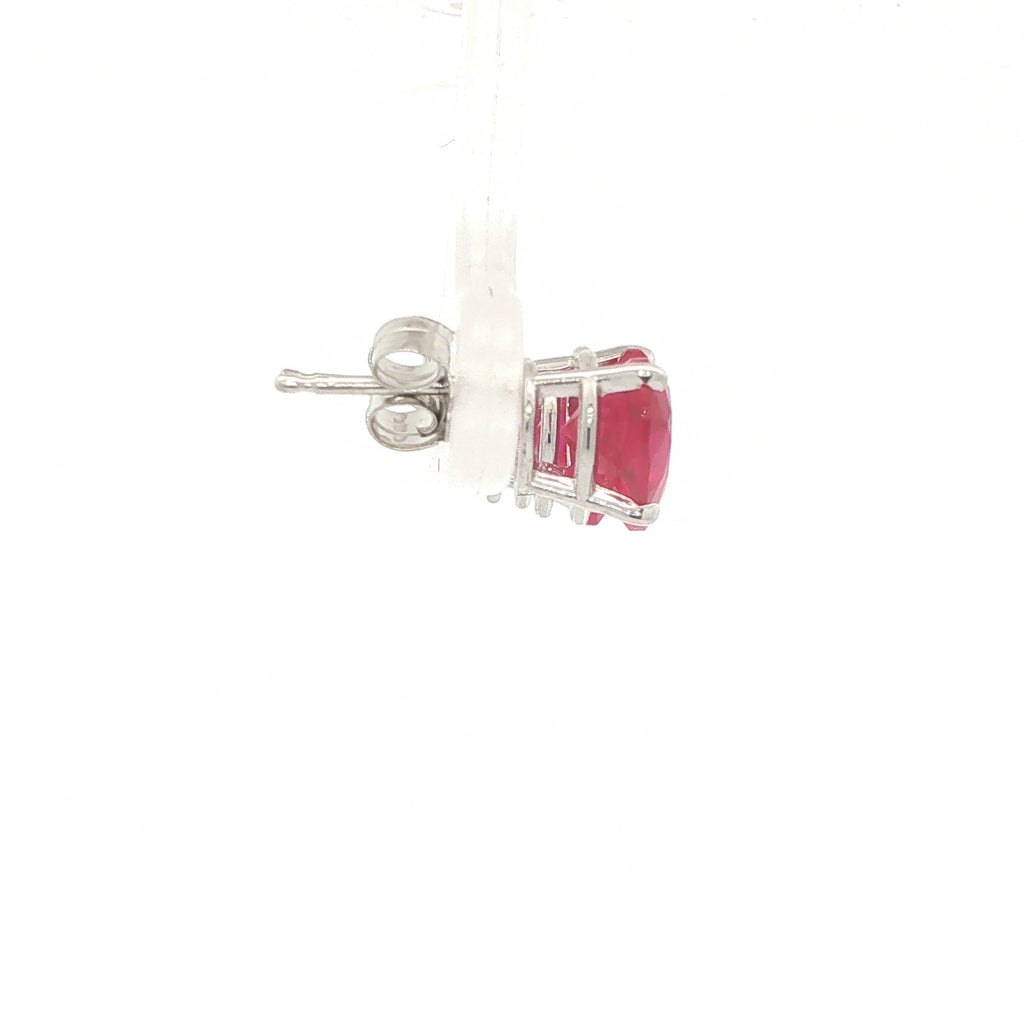 14K White Gold 7mm Heart Lab Created Ruby Stud Earrings