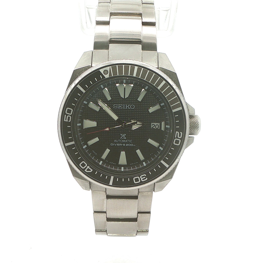 Estate Seiko Prospex Samurai Automatic Diver Watch Ref. 4R35-01V0 circa 2015 Stainless Steel Black Dial