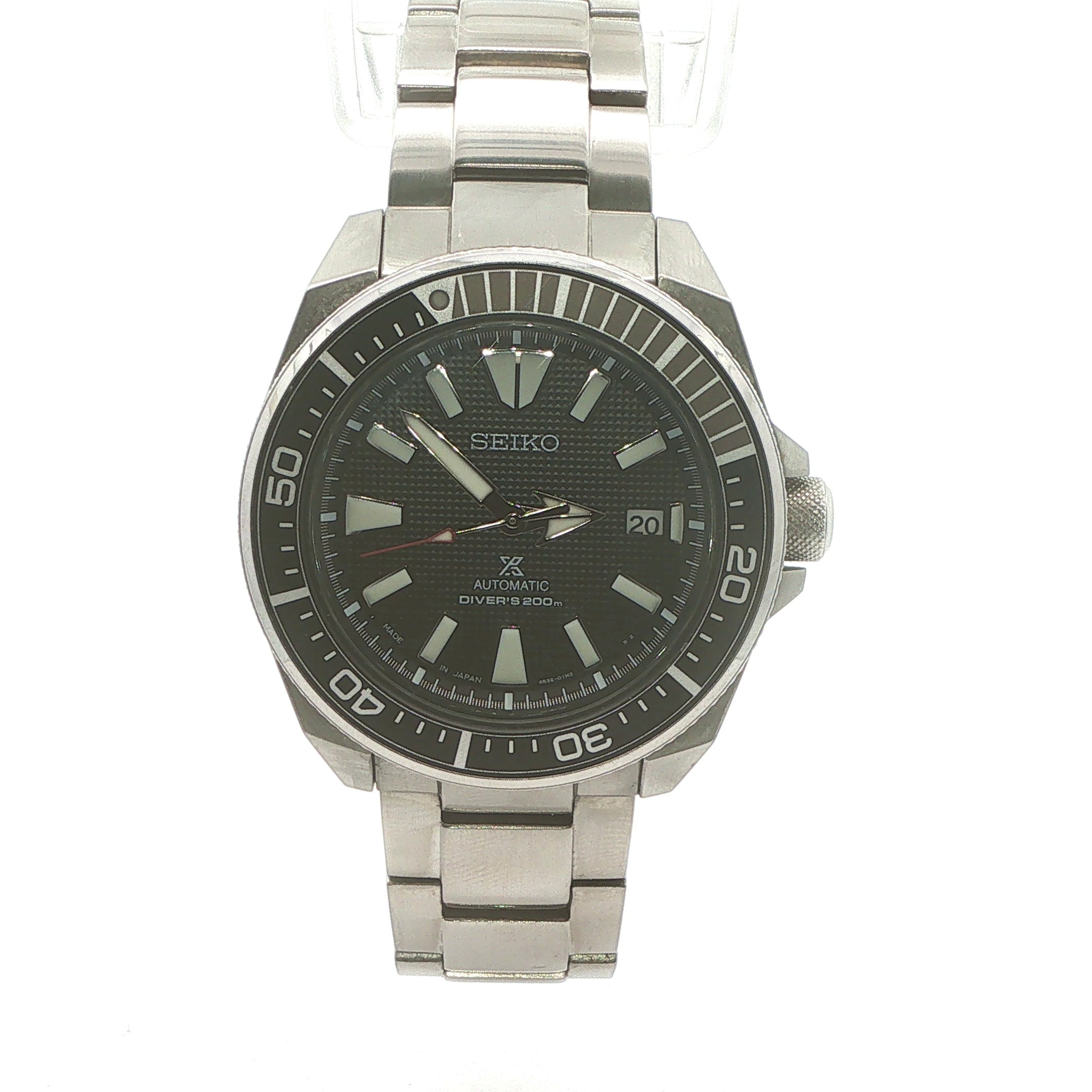 Estate Seiko Prospex Samurai Automatic Diver Watch Ref. 4R35-01V0 circa 2015 Stainless Steel Black Dial