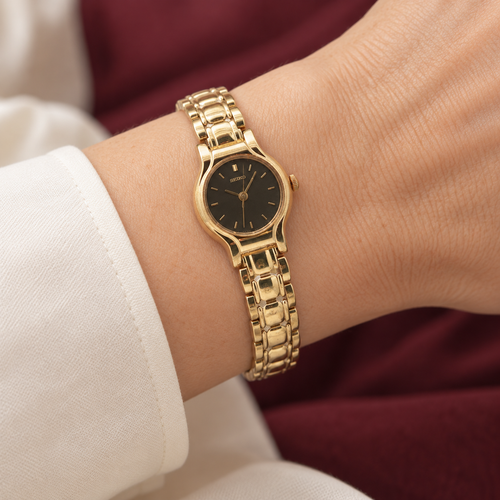 Estate Vintage Seiko Ladies’ 22mm Gold-Tone Black Dial Watch — Circa 1990s–2000s