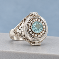 Vintage Estate Silver Aquamarine Poison-Style Locket Ring – SZ 7
