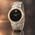 Estate Movado Portico Two-Tone Stainless Steel Watch – Black Museum Dial, 33mm