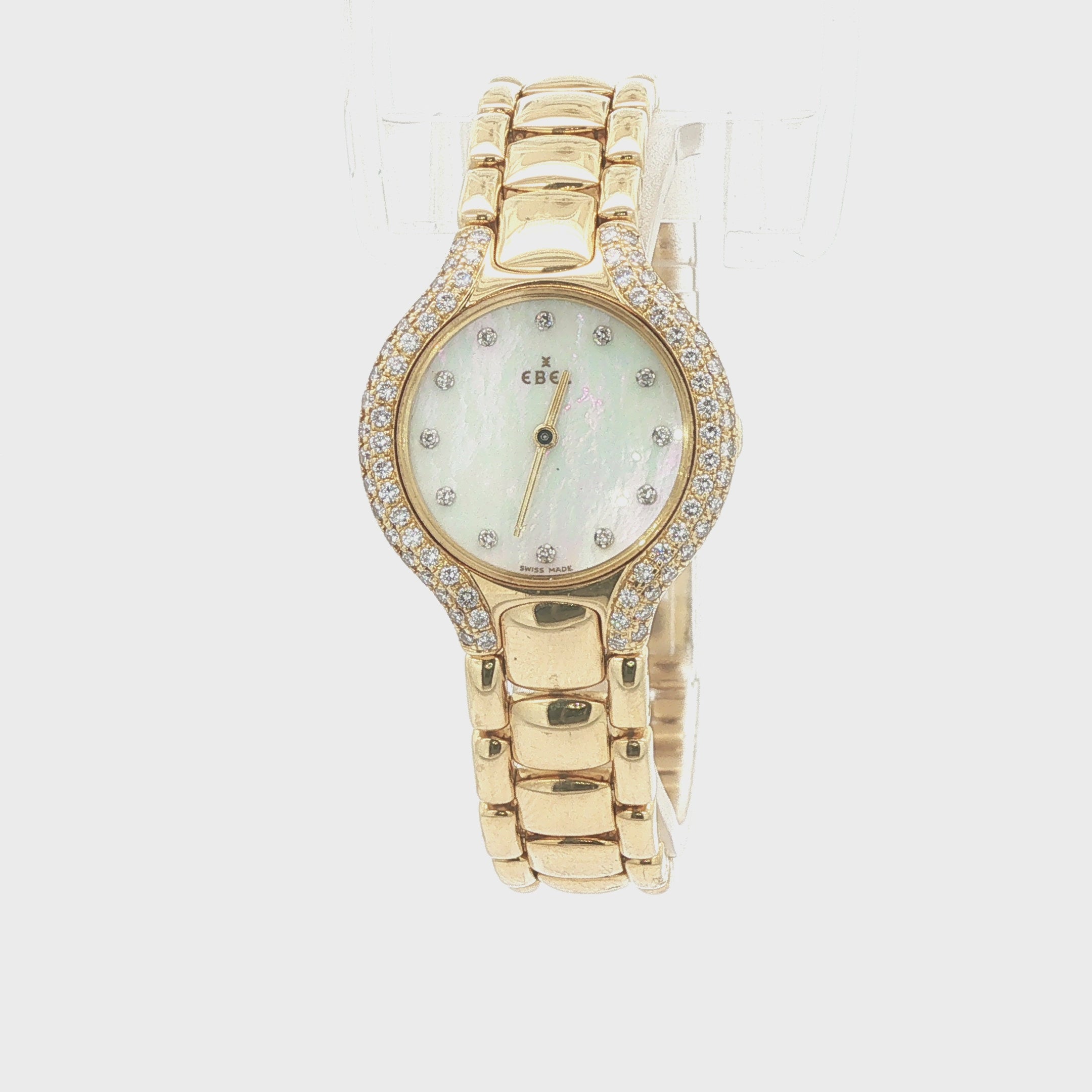 Estate Vintage Ebel Beluga 18K Yellow Gold Diamond Mother of Pearl Dial Watch Circa 1990s
