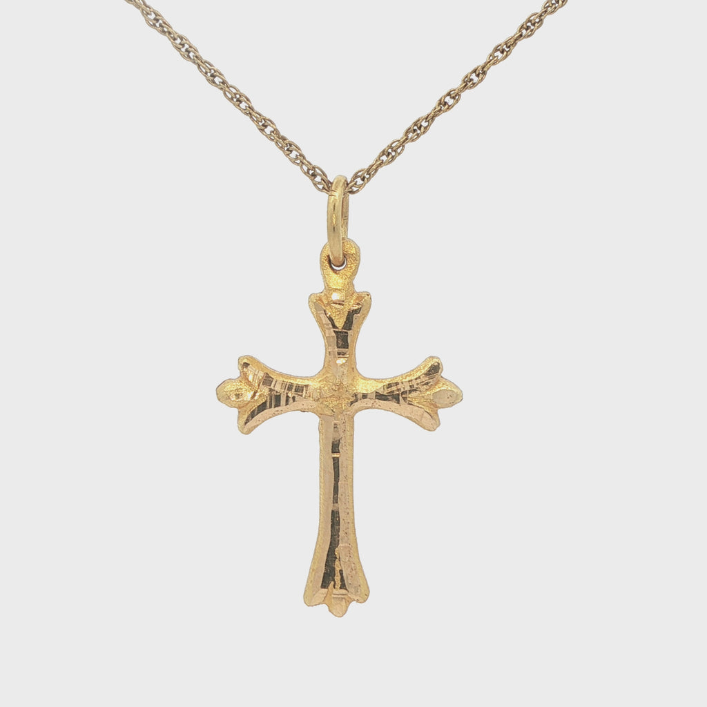 Estate 18K Yellow Gold Cross Pendant – Circa 1980s–1990s – Sculpted Detail – 28.4mm
