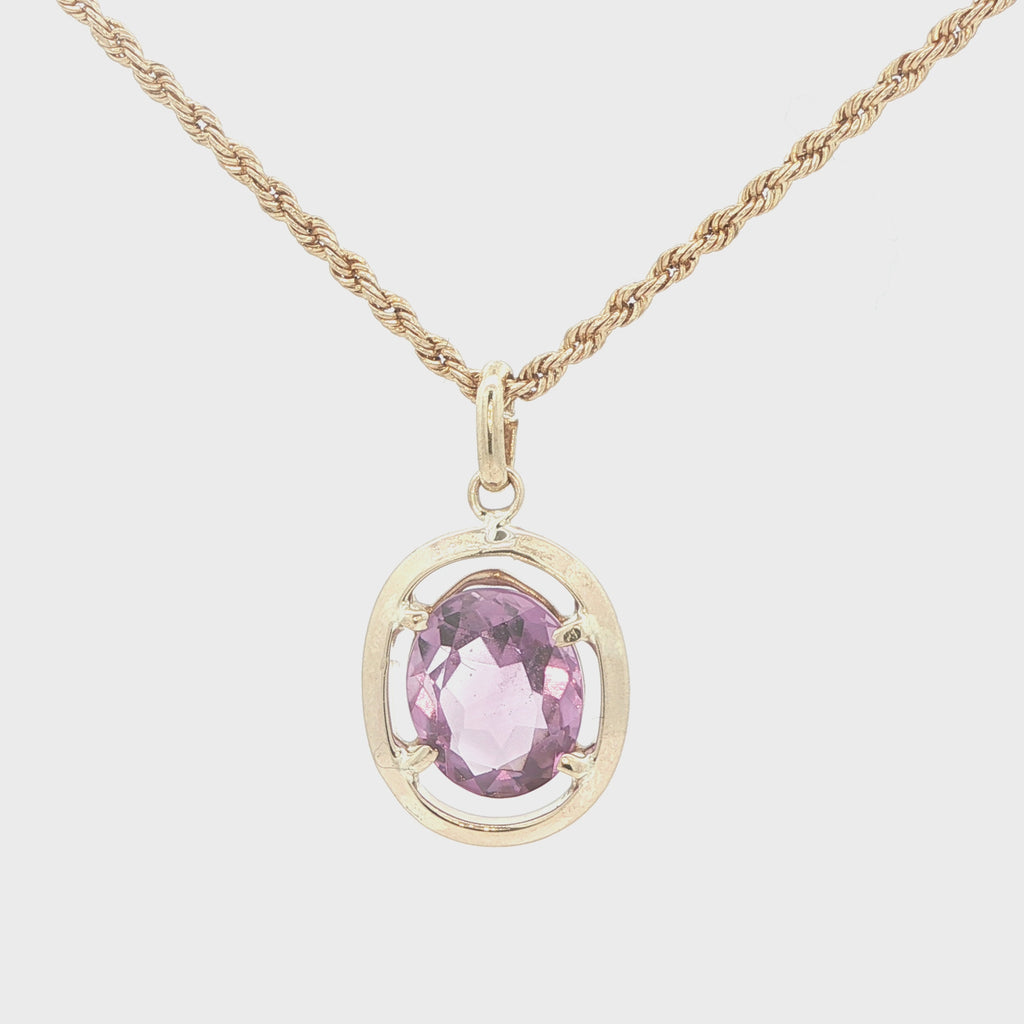 Estate 14K Yellow Gold 2.00 CTW Oval Amethyst Pendant – 1990s Era