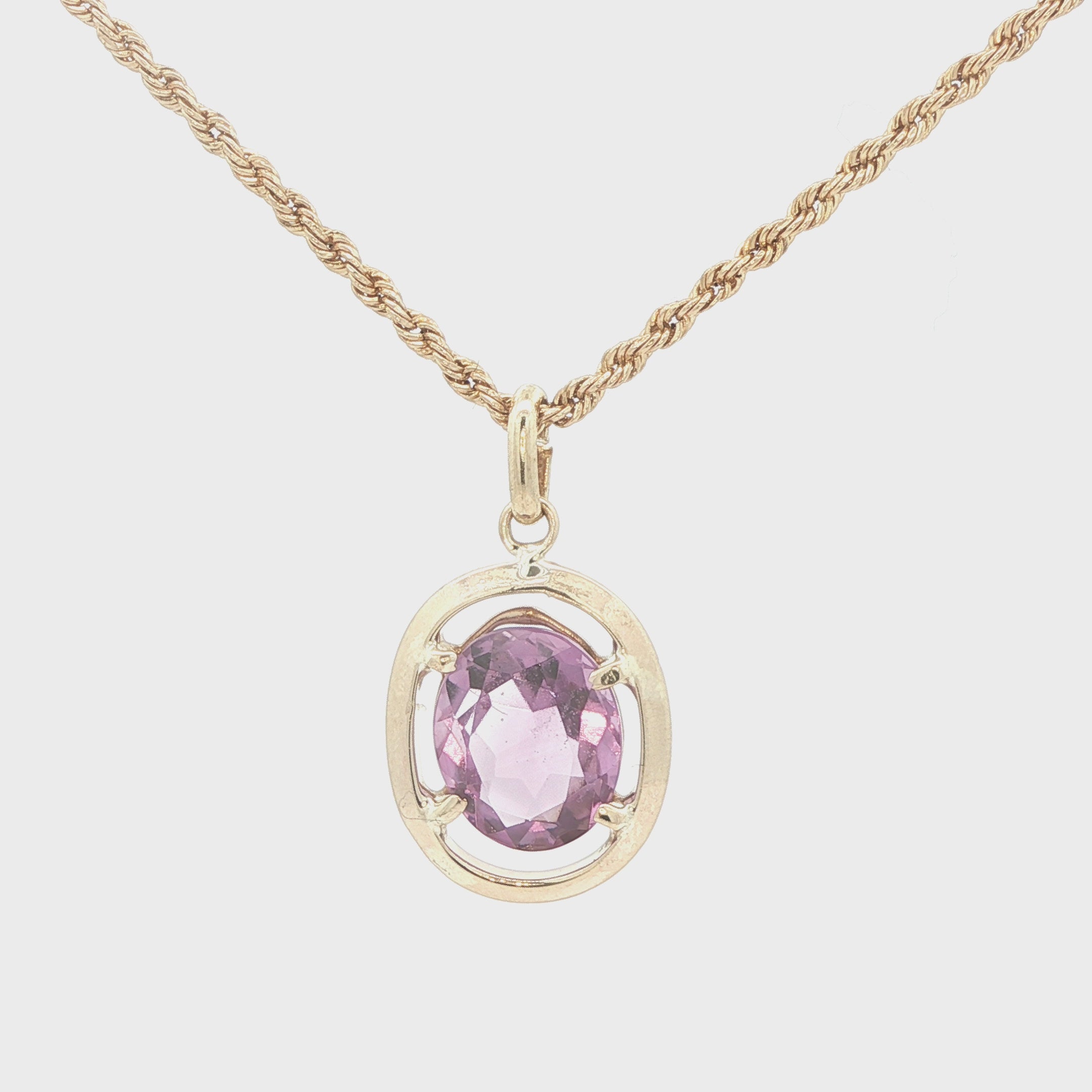 Estate 14K Yellow Gold 2.00 CTW Oval Amethyst Pendant – 1990s Era