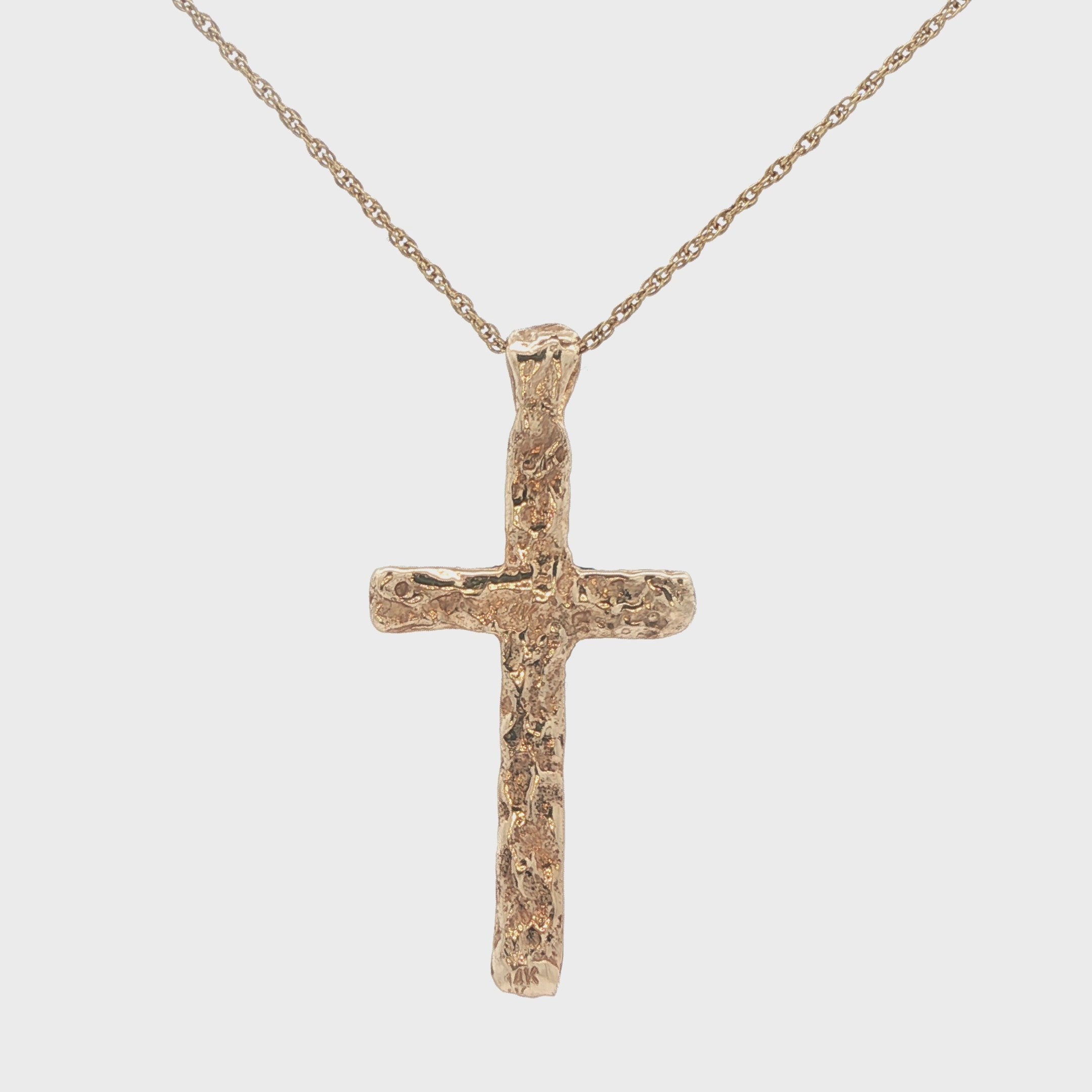 Vintage Estate 14K Yellow Gold Nugget Cross Pendant