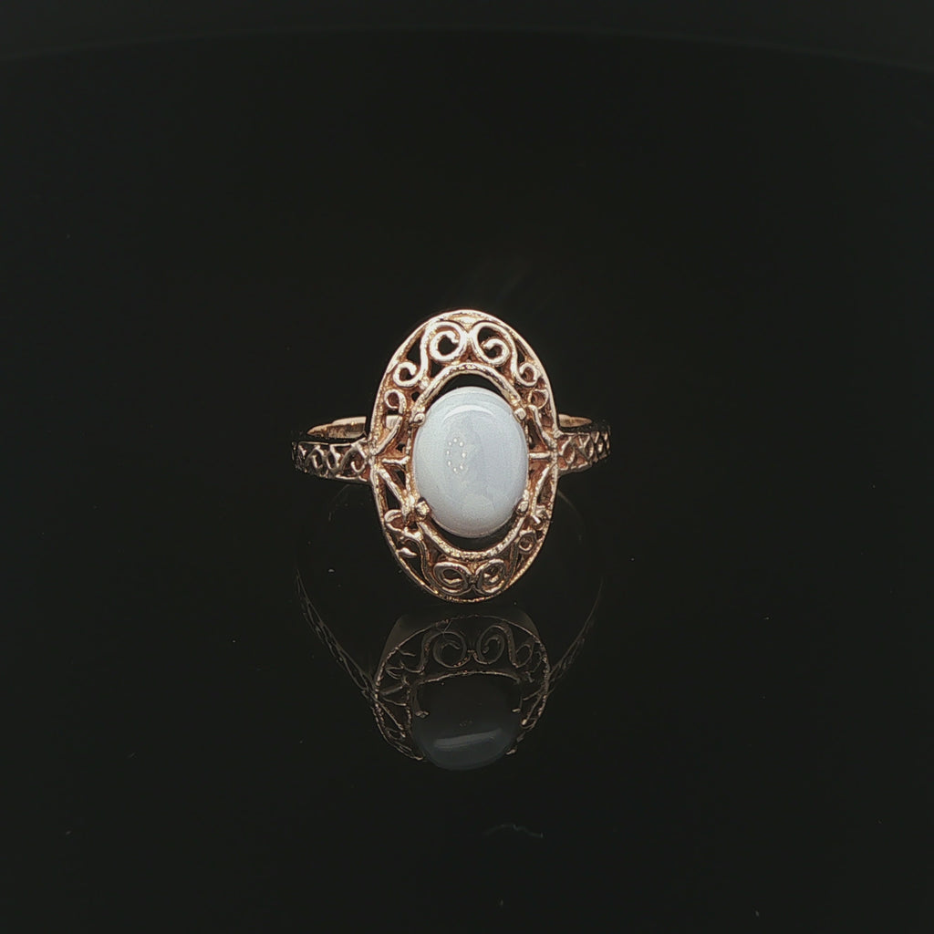 14K Gold Natural Opal Filigree Ring – Size 5.75
