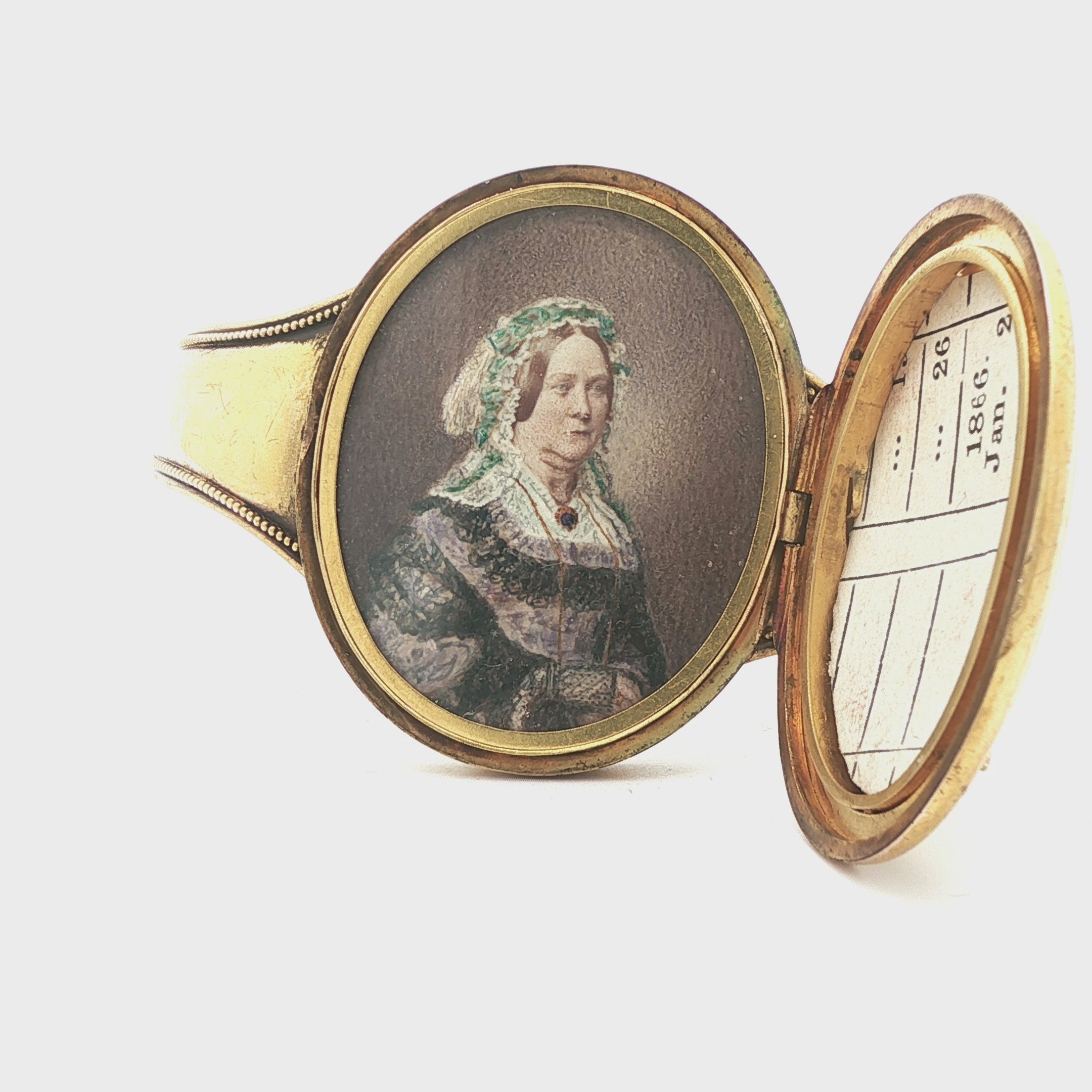 Victorian 1868 Estate 22K Yellow Gold Mourning Bracelet with Hand-Painted Portrait Miniatures – Stuyvesant Family