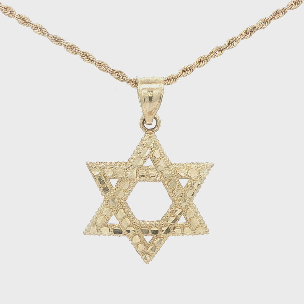 Estate 14K Yellow Gold Textured Openwork Star of David Pendant Charm
