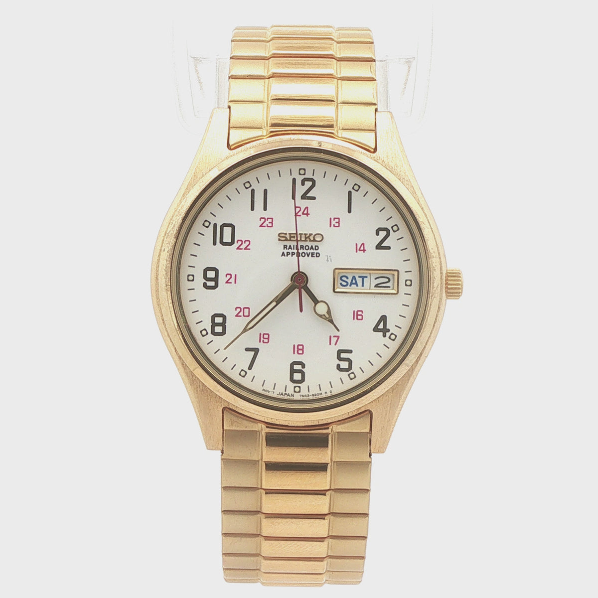 Vintage 1990s–2000s Seiko Railroad Approved Men’s 35mm Gold-Tone Day-Date Watch