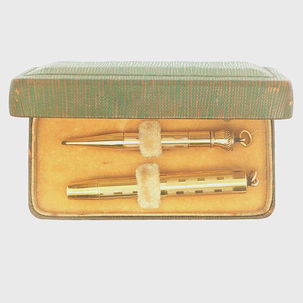 Estate Vintage 1920s EHCO 14K Gold Filled Fountain Pen & Mechanical Pencil Set with Box
