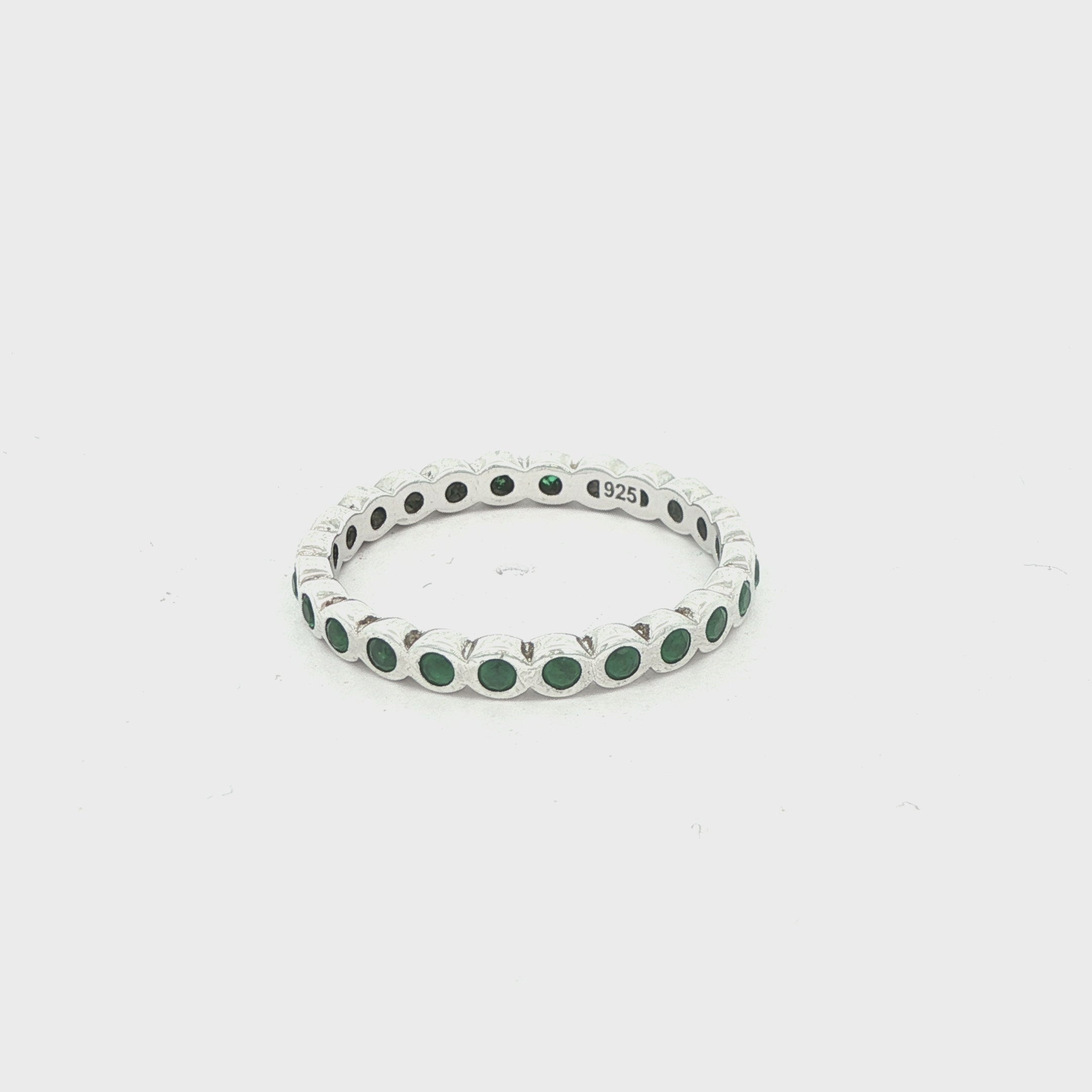 Sterling Silver Emerald Eternity Ring Size 8 | Vintage Estate Jewelry