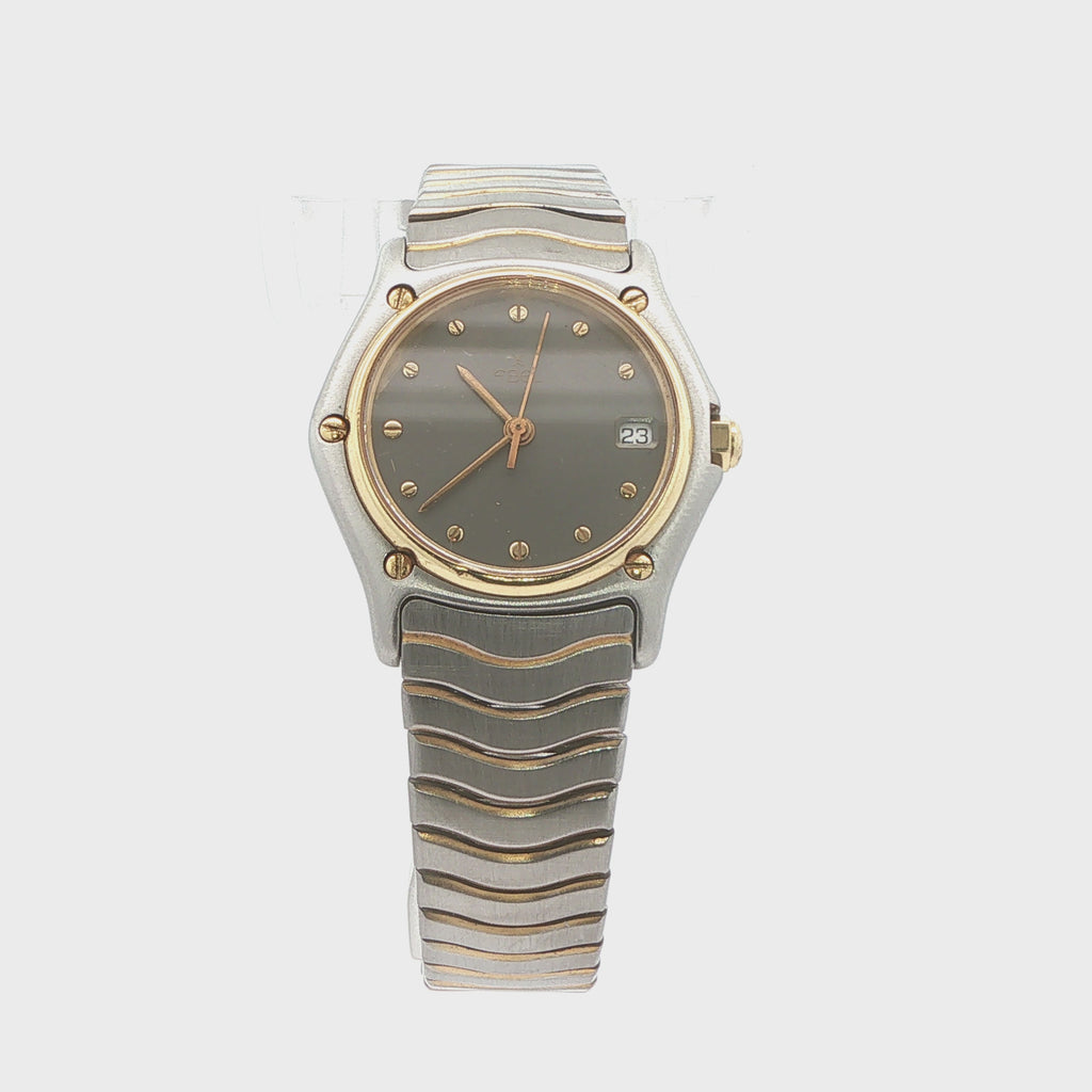 Estate Ebel Sport Classic Two-Tone Quartz Date Watch Gray Dial 24mm x 27mm