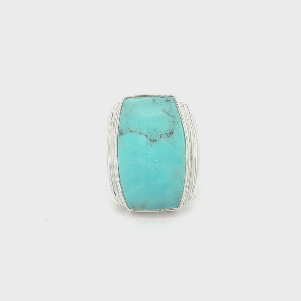 Vintage Estate Sterling Silver Rectangular Turquoise Ring – Size 9.25