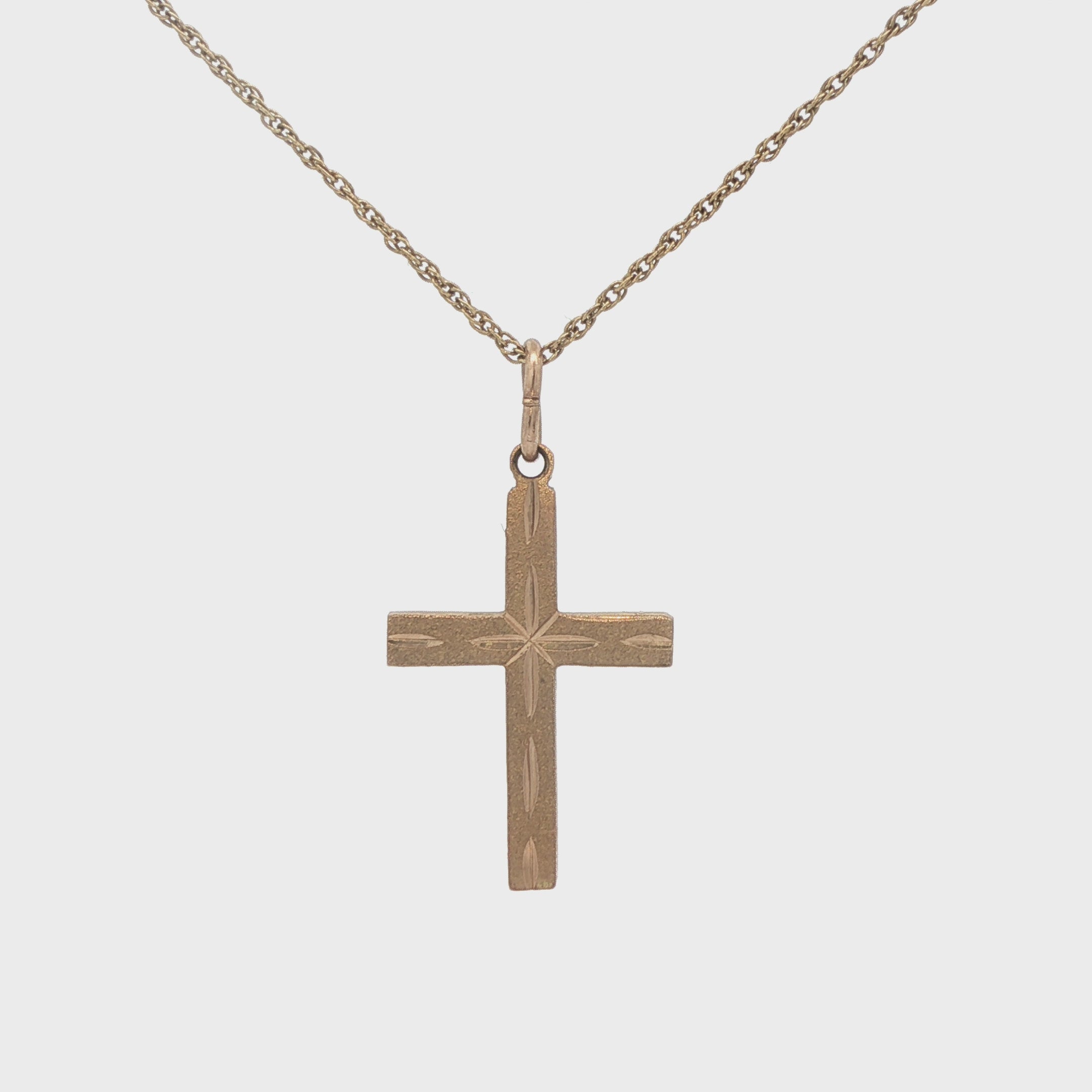 Estate 14K Yellow Gold Cross Pendant – Circa 1990 – Engraved Detail – 27.7mm
