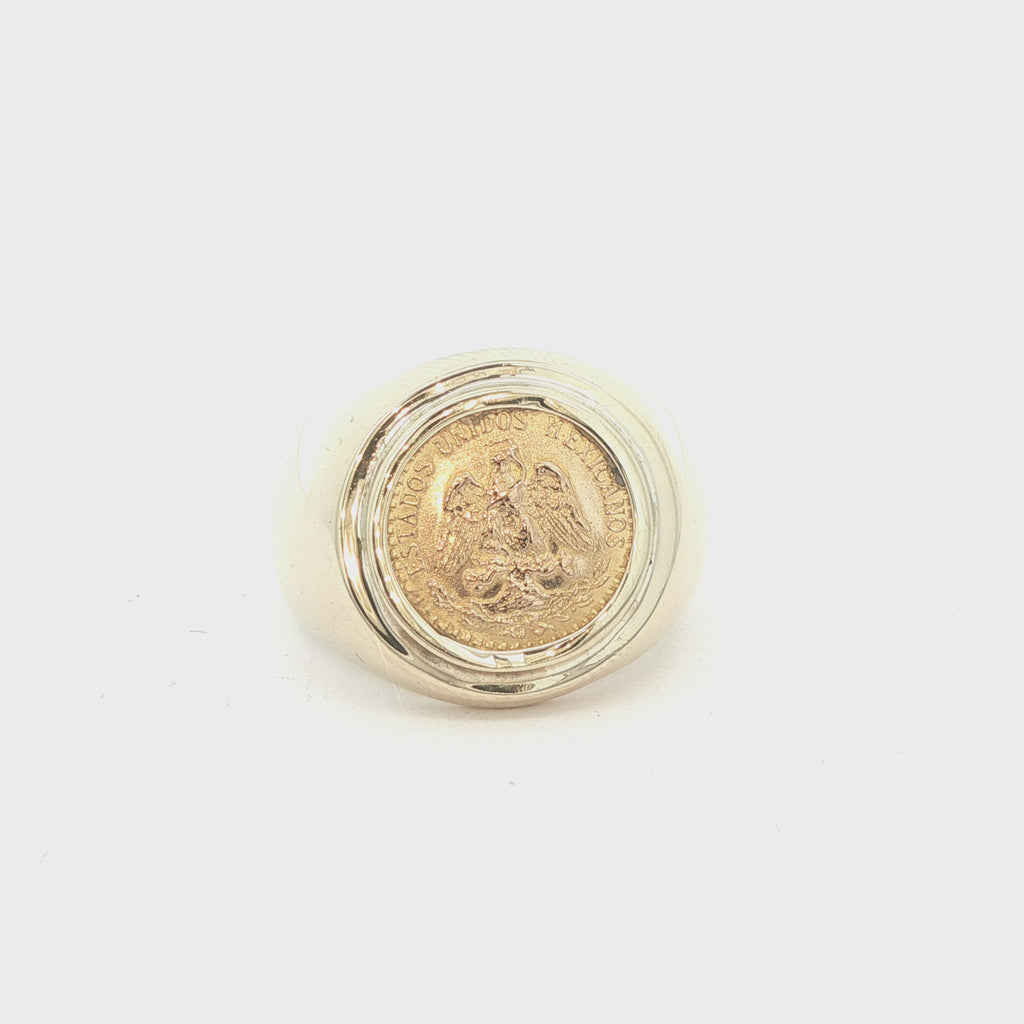 Estate 14K Yellow Gold Mexican Dos Pesos Coin Ring (1945)