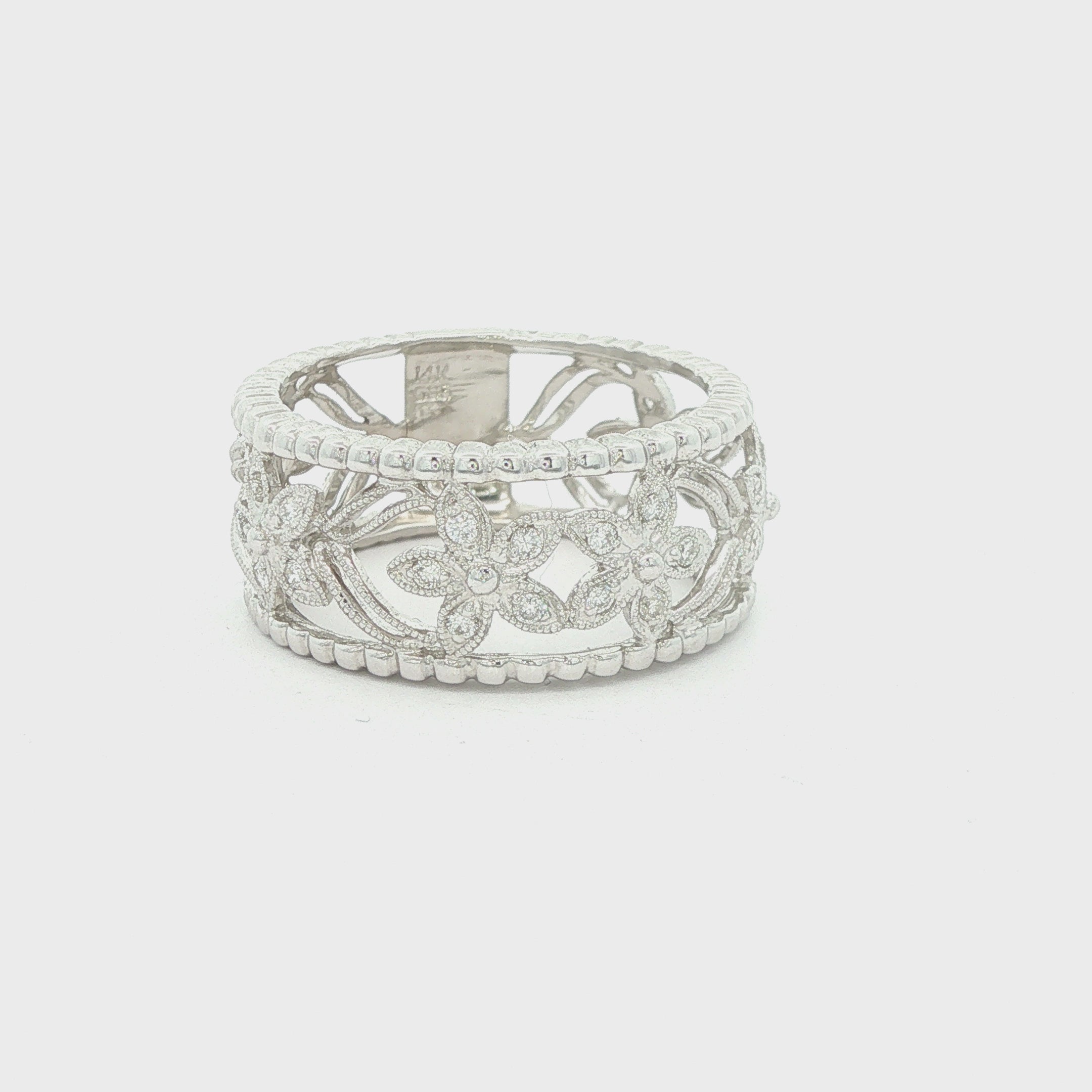 Estate Vintage Inspired 14K White Gold Openwork Floral Diamond Band Ring 1/2 CTW Size 7