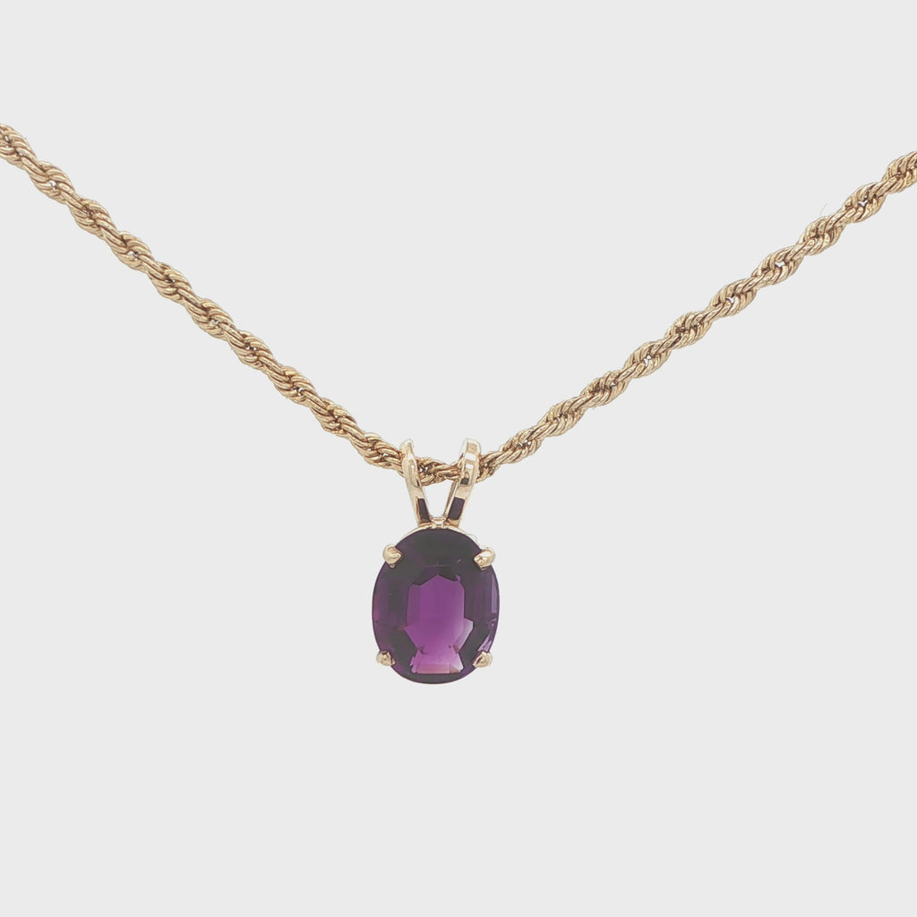 Estate 14K Yellow Gold 1.25CT AAA Dark Purple Amethyst Pendant – Oval 4 Prong