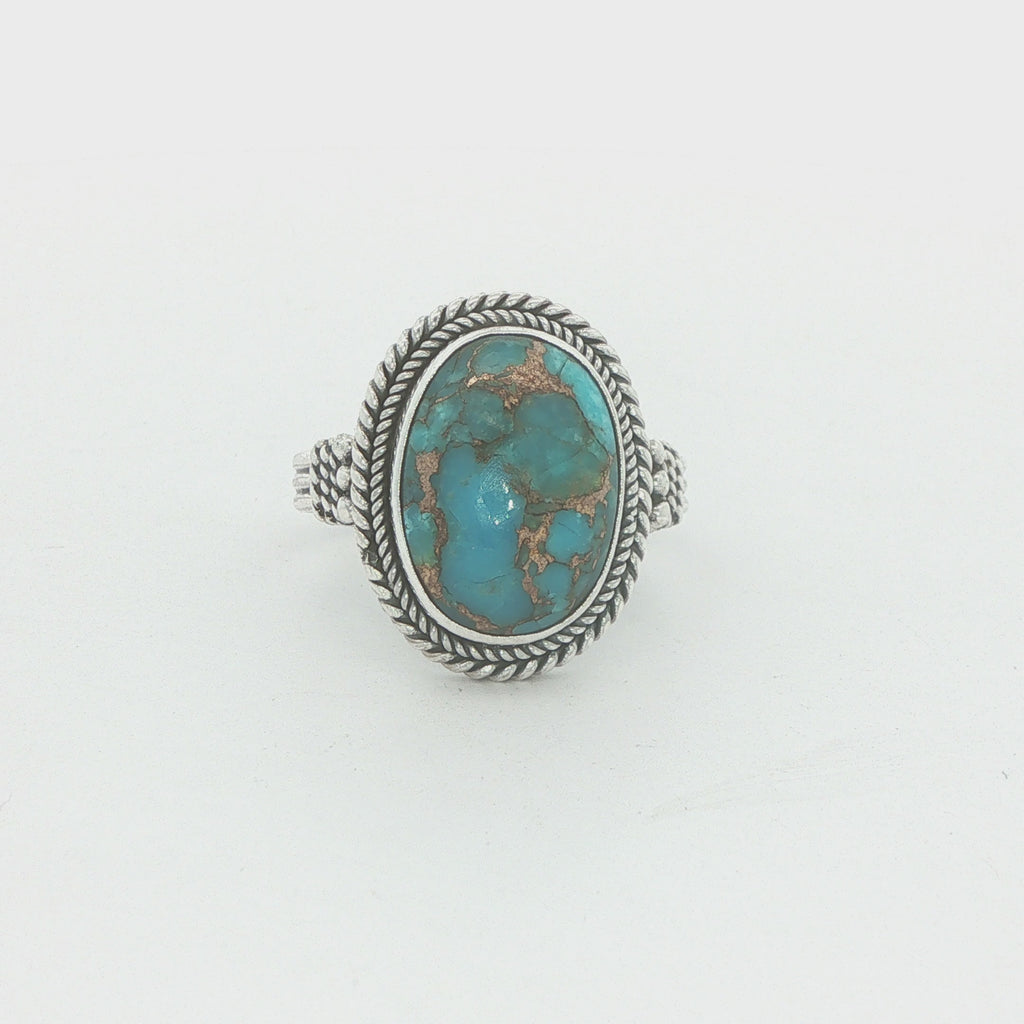 Vintage Estate Sterling Silver Natural Turquoise Oval Matrix Ring Size 7.75