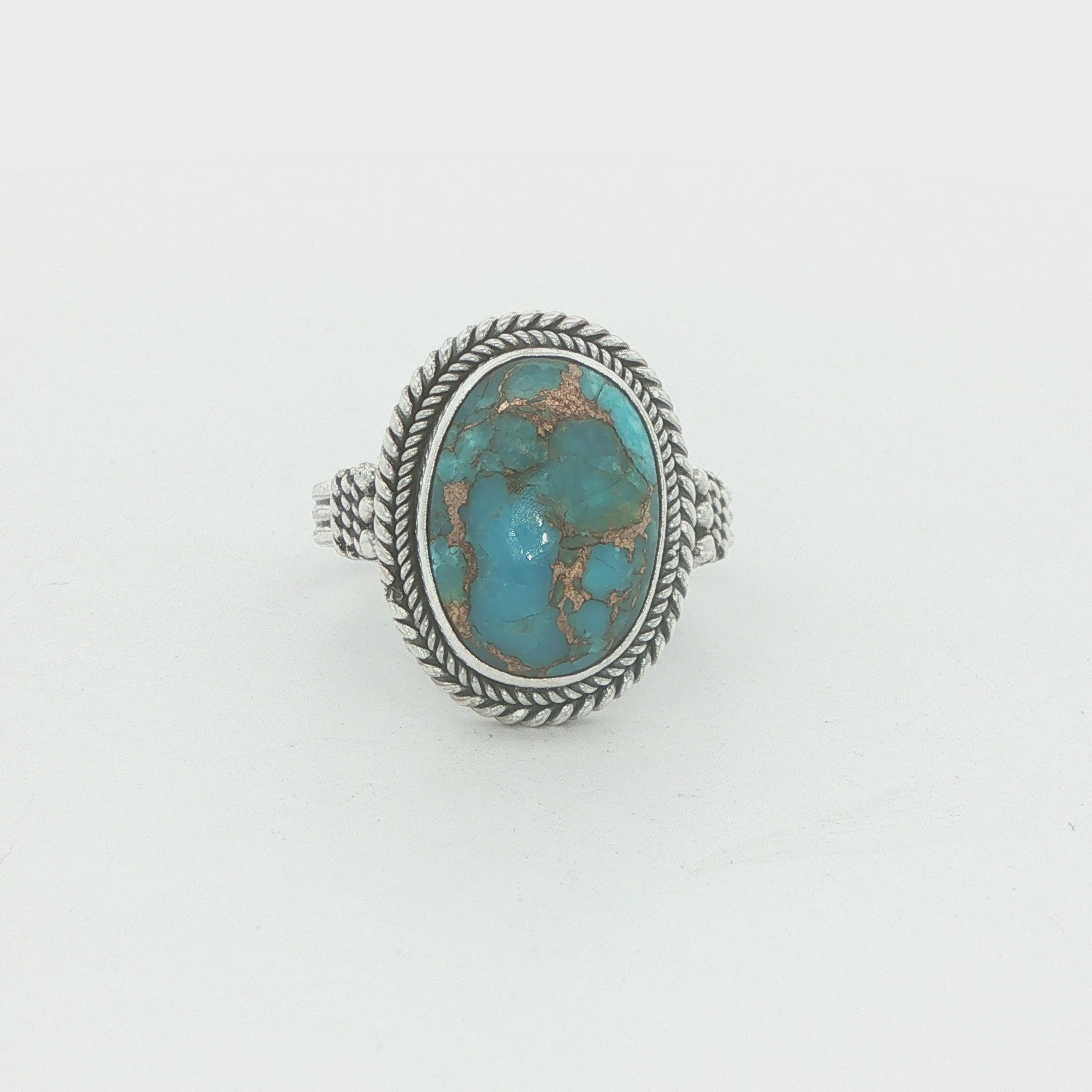 Vintage Estate Sterling Silver Natural Turquoise Oval Matrix Ring Size 7.75