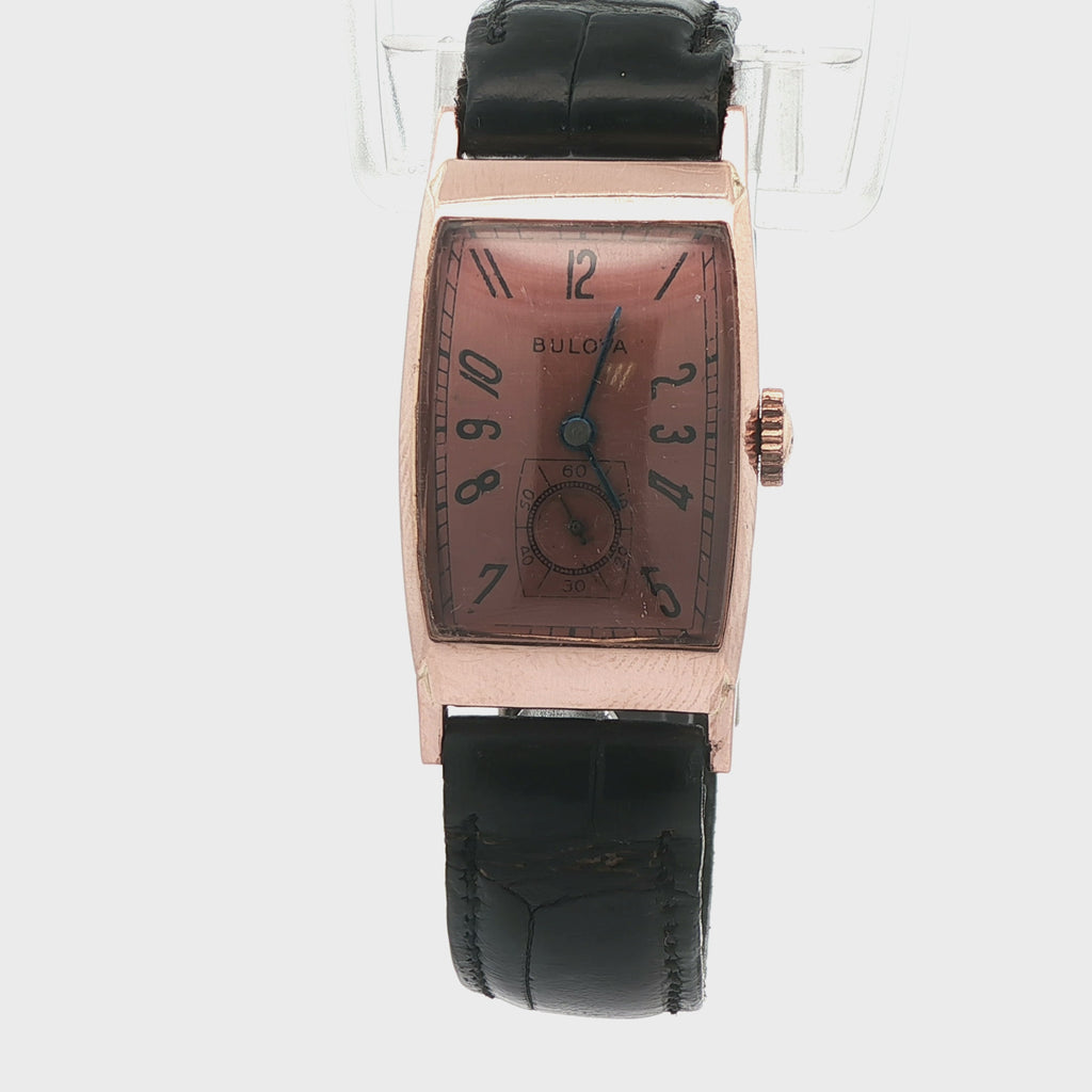 14K Vintage Rose Gold Tank Style Bulova Watch